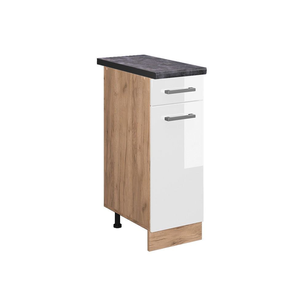 KÜCHENUNTERSCHRANK R-Line Weiß Hochglanz 30 cm, AP Anthrazit - Honigeiche/Weiß Hochglanz, Holzwerkstoff (30/81.6/60cm) - Vicco