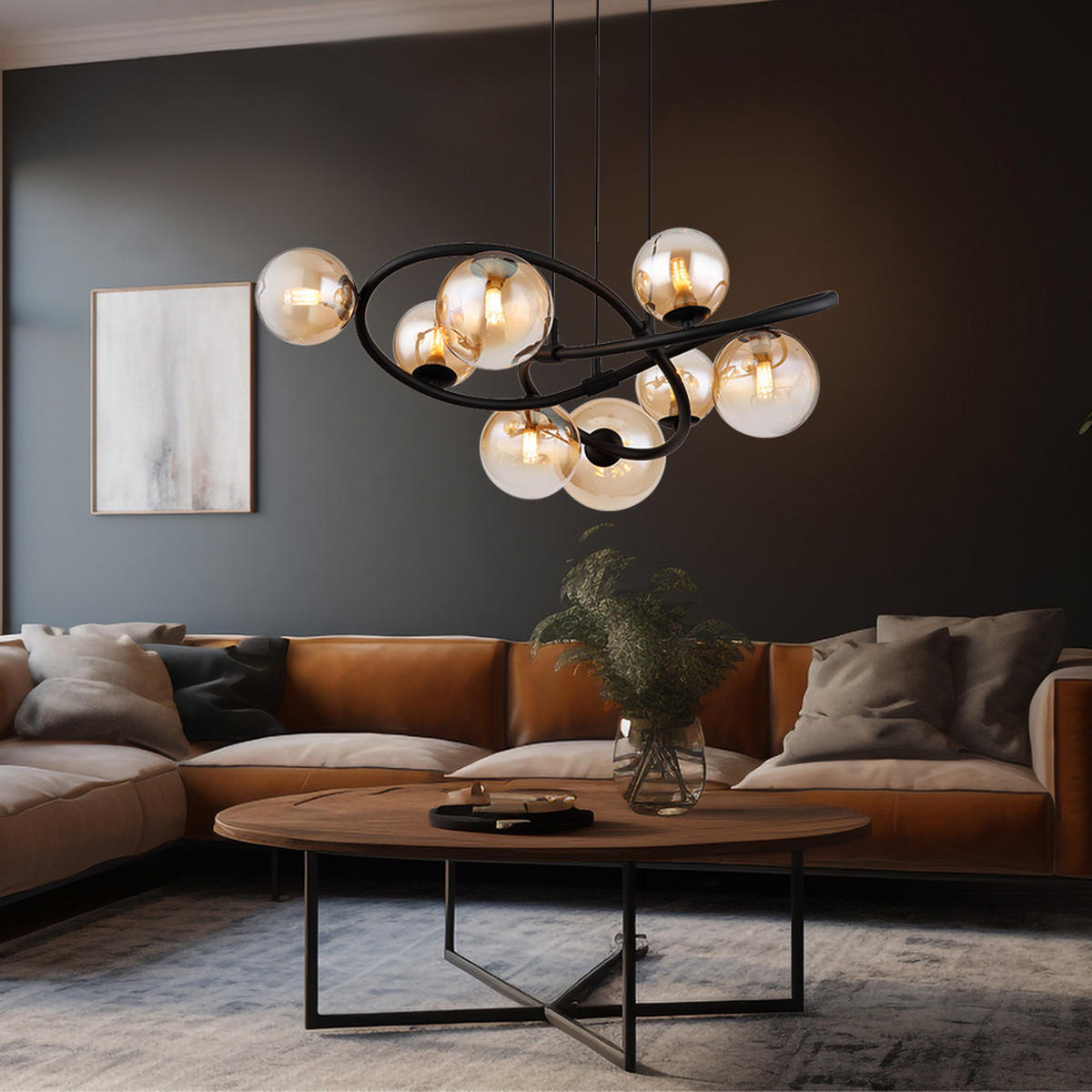 LED HÄNGELEUCHTE Tuberius Schwarz Orange - Orange, Glas (65/65/120cm) - Globo Lighting