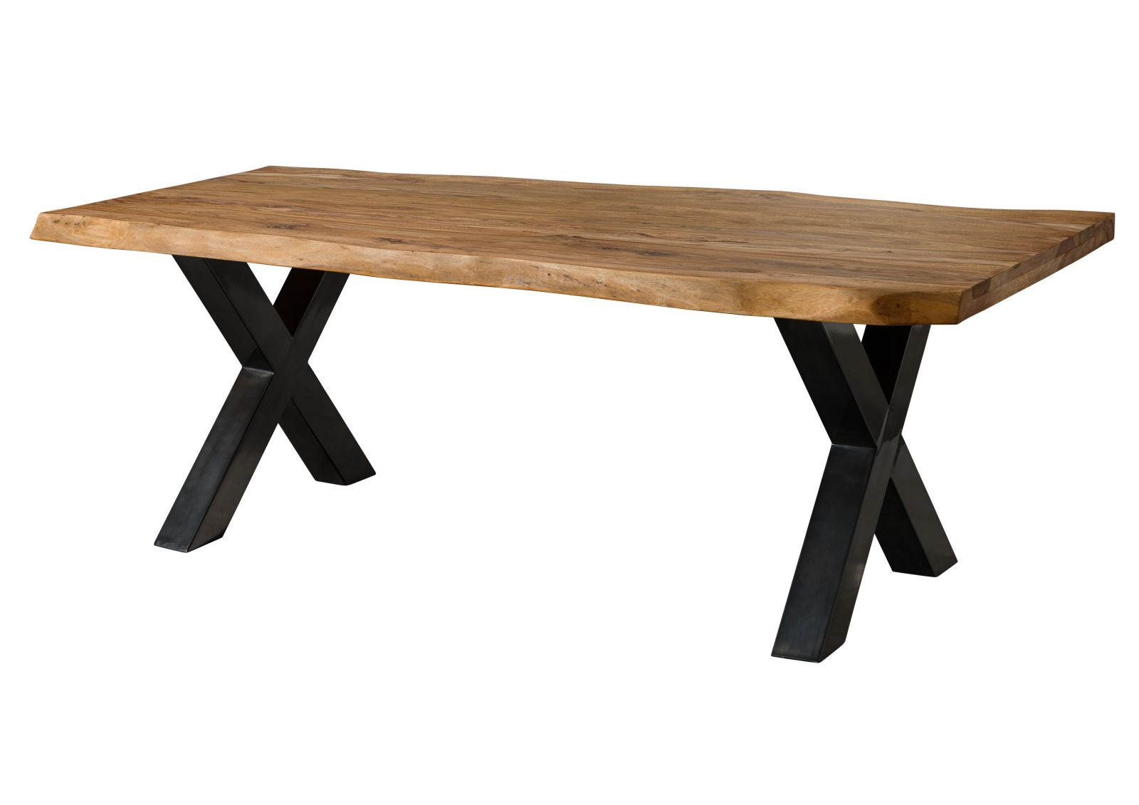 BAUMTISCH Sheesham 240x100x77 natur gebeizt / X-Beine anthrazit glänzend FREEFORM 5 - Braun, Holz (100/240/77cm) - Massivmoebel24