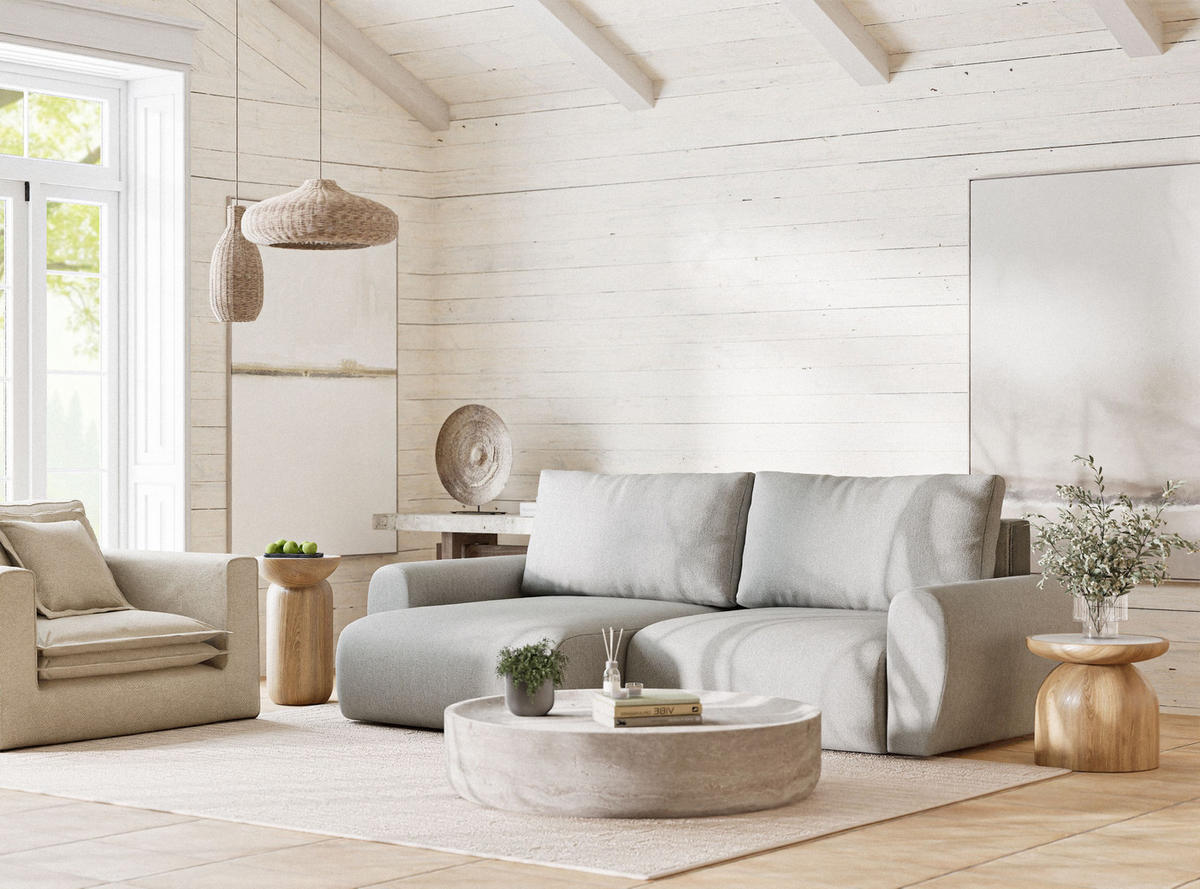 ECKSOFA MIT SCHLAFFUNKTION Numba Hellgrau Webstoff - Hellgrau/Schwarz, Holz/Holzwerkstoff (253/153cm) - Maison de Reve