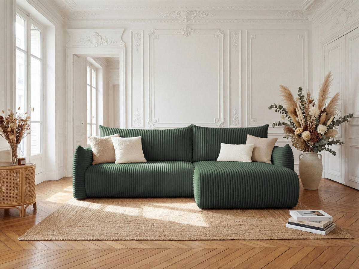 ECKSOFA Mailand Mit Schlaffunktion - Grün, Holzwerkstoff/Textil (260/154cm) - Fun Möbel