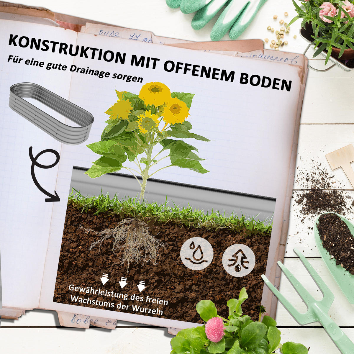 HOCHBEET 150/62/30 cm Silber mit offenem Boden - Silberfarben, Metall (62/30/150cm) - Oxeza