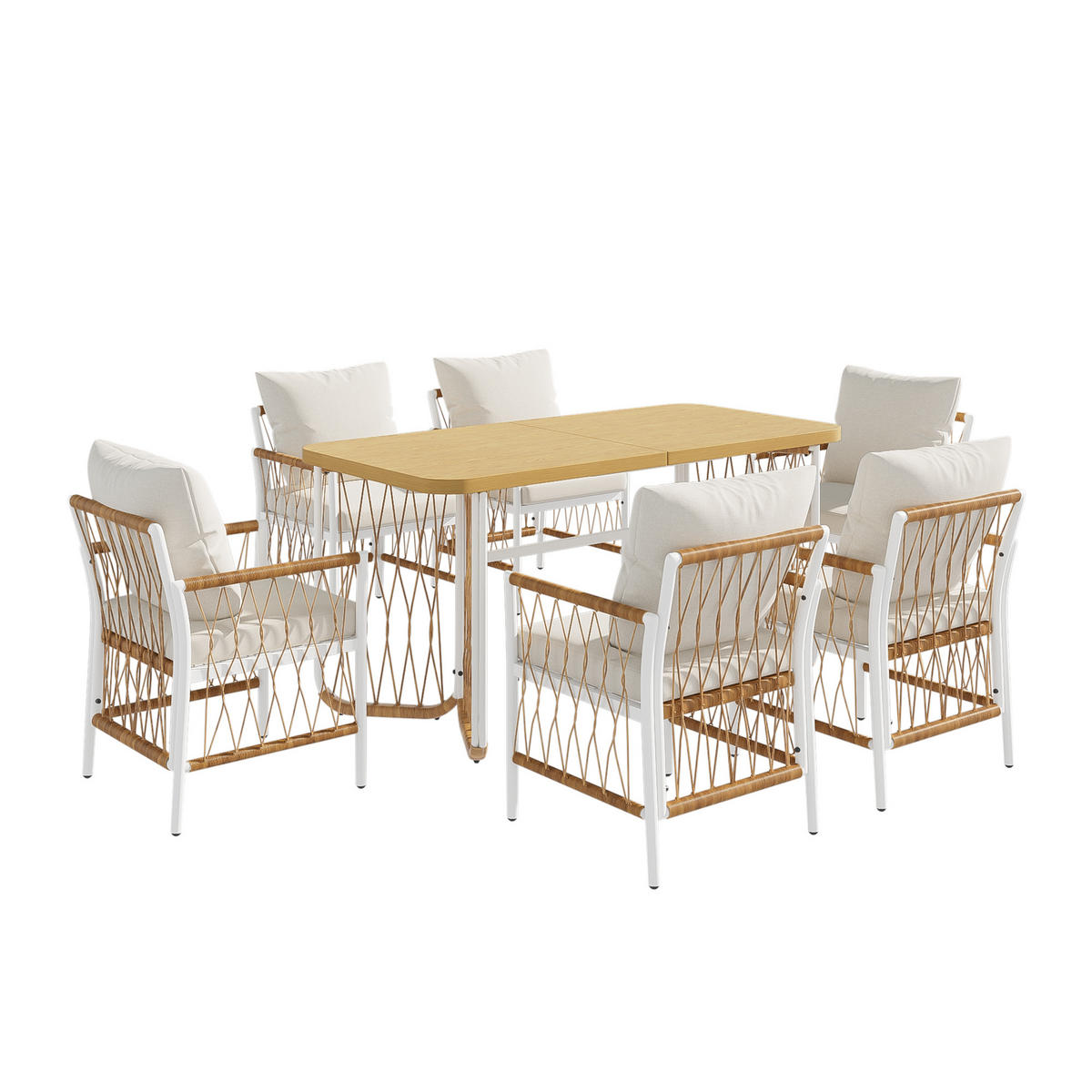 GARTENMÖBEL-SET Modernes 7-tlg. Weiß/Beige - Beige, Metall - ComfortXL