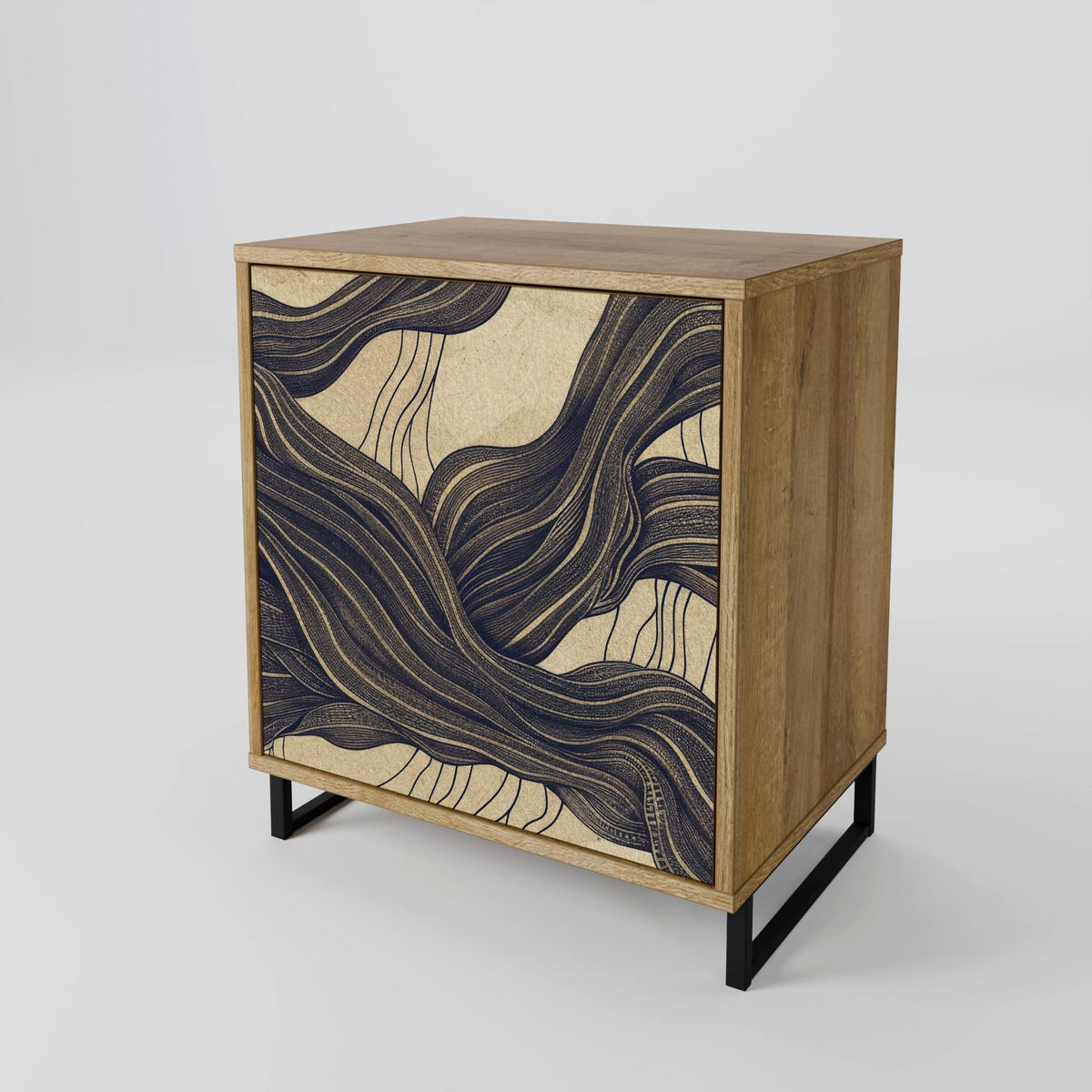 SIDEBOARD UNIFIED FRAGMENTS, Eichefarben, 57,5x42x75,5 cm, Goldfarbene Metallfüße - Eichefarben/Goldfarben, Holzwerkstoff/Metall (57.5/75.5/42cm) - SpaceRebels