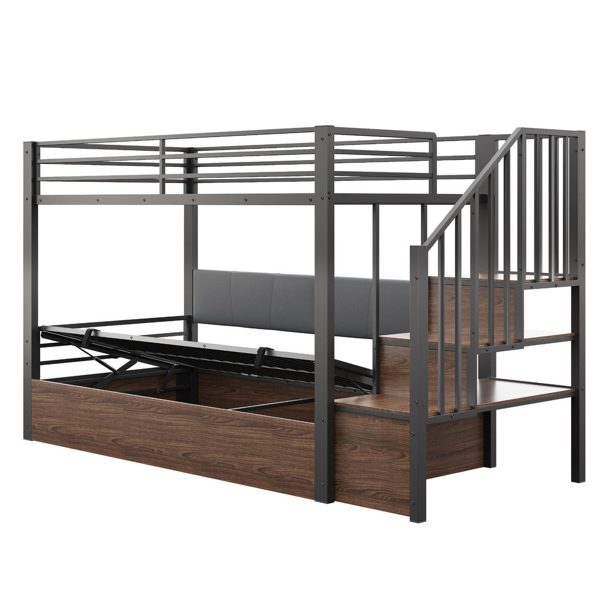 PATROVÁ postel 90/200 cm černá z kovu a MDF s úložným prostorem - černá, plast (90/200cm) - OKWISH