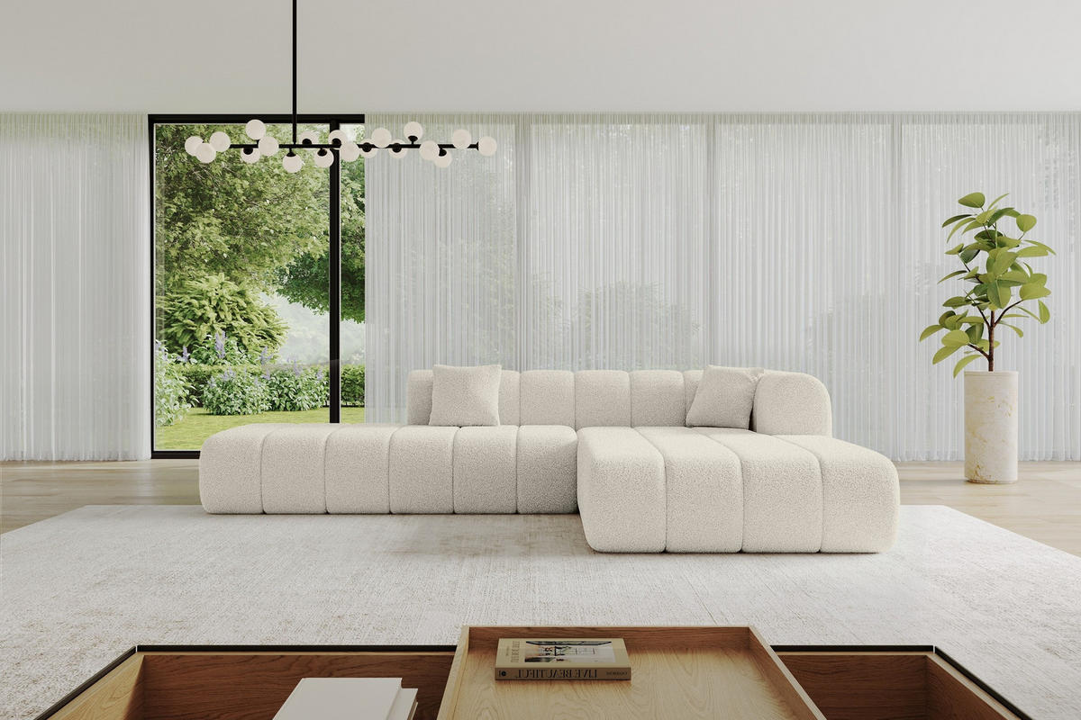 ROHOVÁ SEDAČKA s otomanem, pravá BILA-L 289x176x71 Béžová Buklé - černá/písková barva, kompozitní dřevo/textil (289/176cm) - ALTDECOR