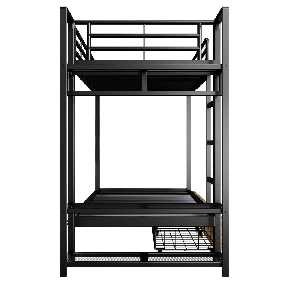 ETAGENBETT 90/200 cm aus Metall mit LED-Lichtleiste, Schubladen, Schwarz - Schwarz, Metall (90/200cm) - OKMYHOME