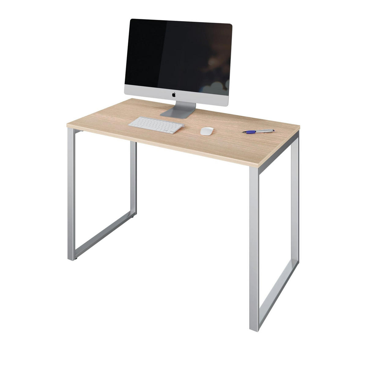SCHREIBTISCH Fulda 110x60 cm – Eiche Weiß mit Metallic Gestell - Weiß, Holzwerkstoff/Metall (60/110/74cm) - Letti Moderni
