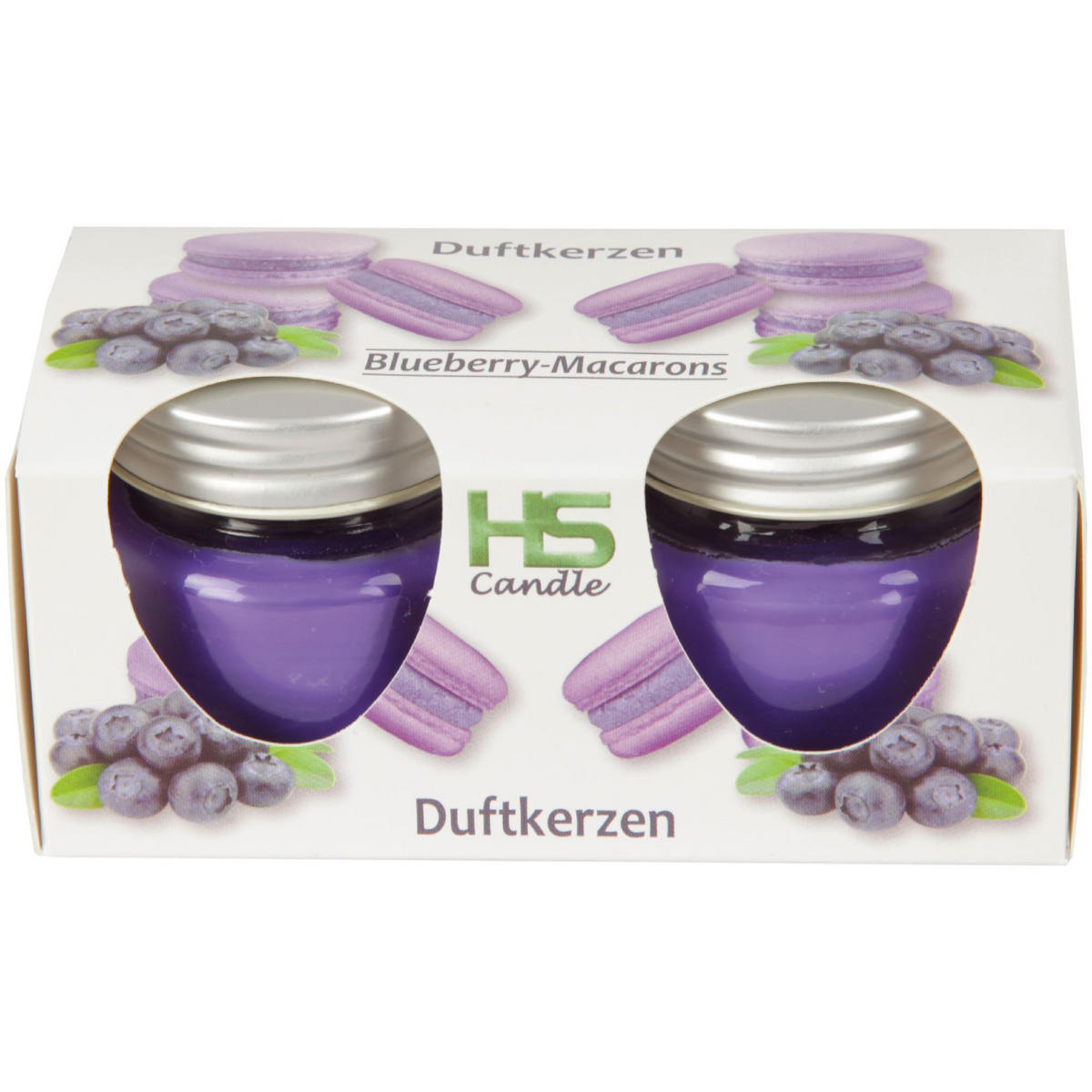 DUFTKERZE im Glas "Macaron Blueberry" mit Deckel, 2er Pack mit je ca. 7 Std. Brenndauer, Ø6cm, Raumduft als Geschenk und Dekoration - Blau, Glas (6/5cm) - HS Candle