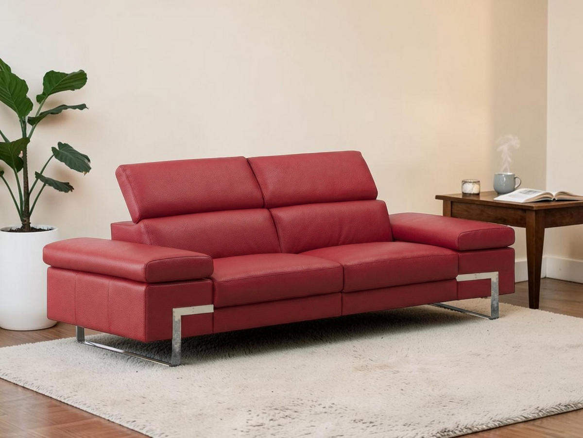 3-SITZER Sofa Opera Echtleder Rot - Rot, Leder/Metall (223/75/109cm)