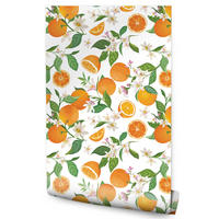 VLIESTAPETE Orangen und Blüten – Orange, Grün, Weiß – 50x1000 cm - Orange/Weiß, Papier (50/1000cm) - Muralo
