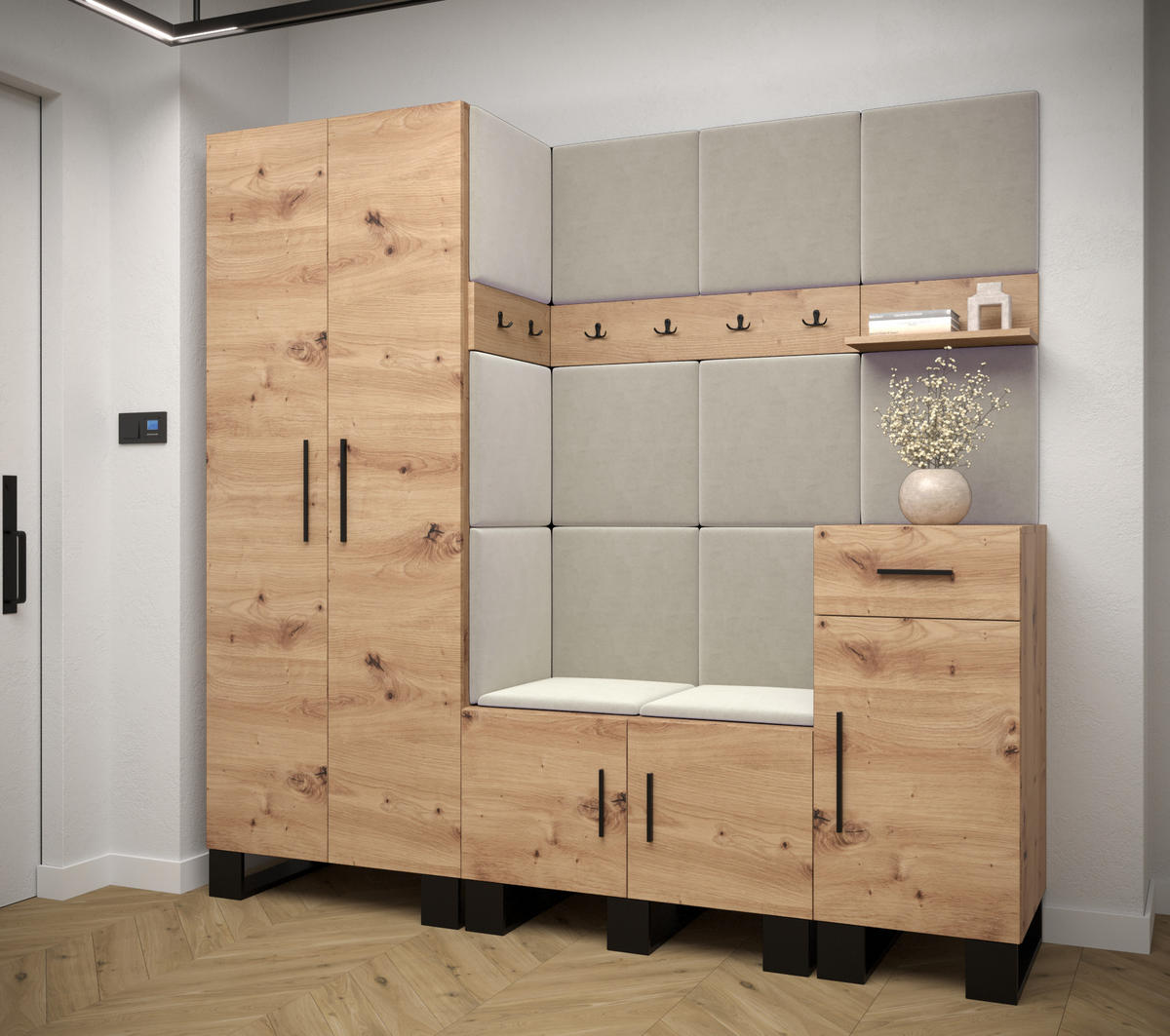 GARDEROBEN-SET 196/200/45,6 - Creme/Schwarz, Holz/Kunststoff (200/196/45.6cm) - Abiks Möbel