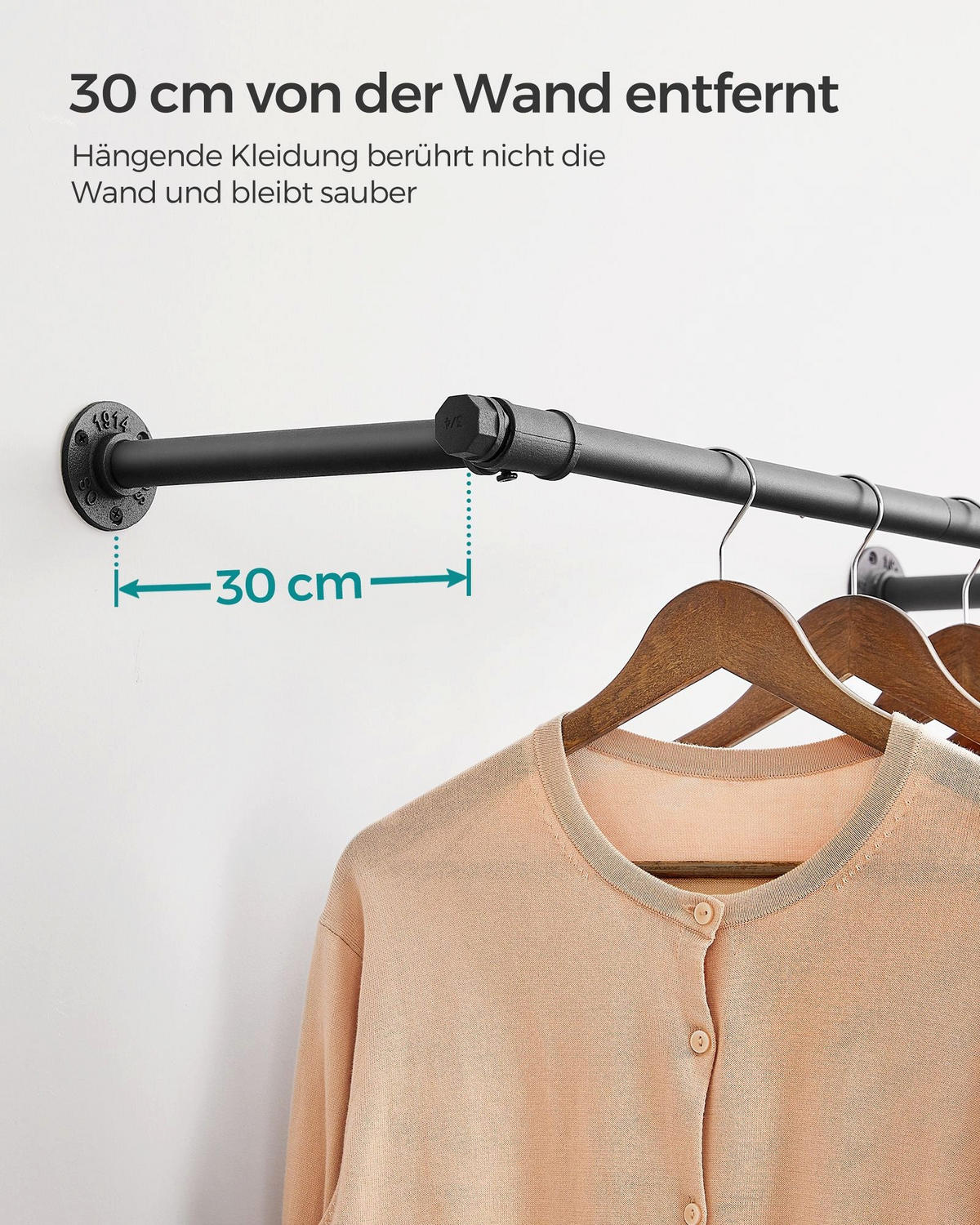 KLEIDERSTANGE BISSAU 2ER-SET - Schwarz, Metall (84/7/30cm) - Hansiro