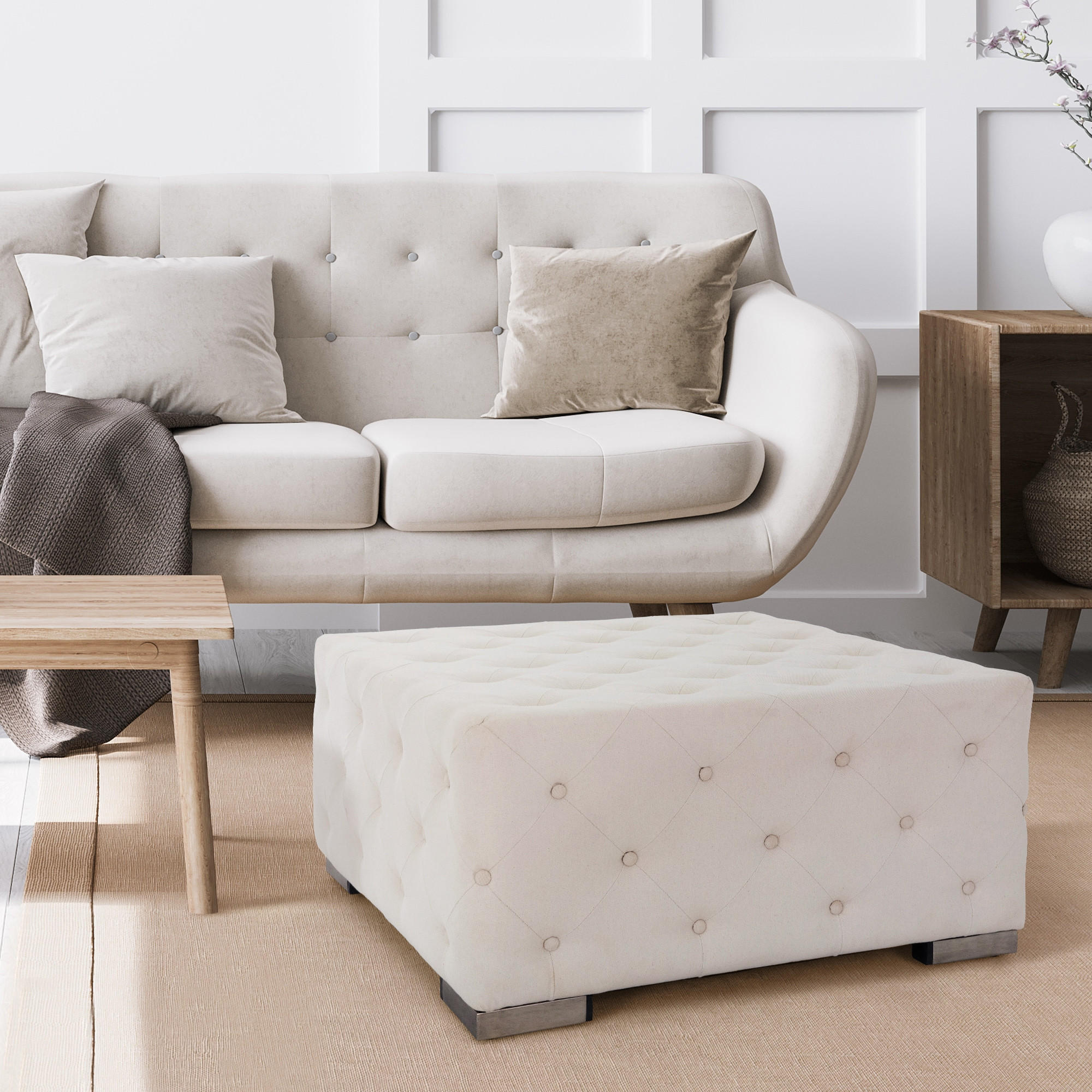 Thumbnail - Womo-Design Sitzpouf, Creme, Holz, 90x45x90 cm, Wohnzimmer, Hocker, Sitzwürfel