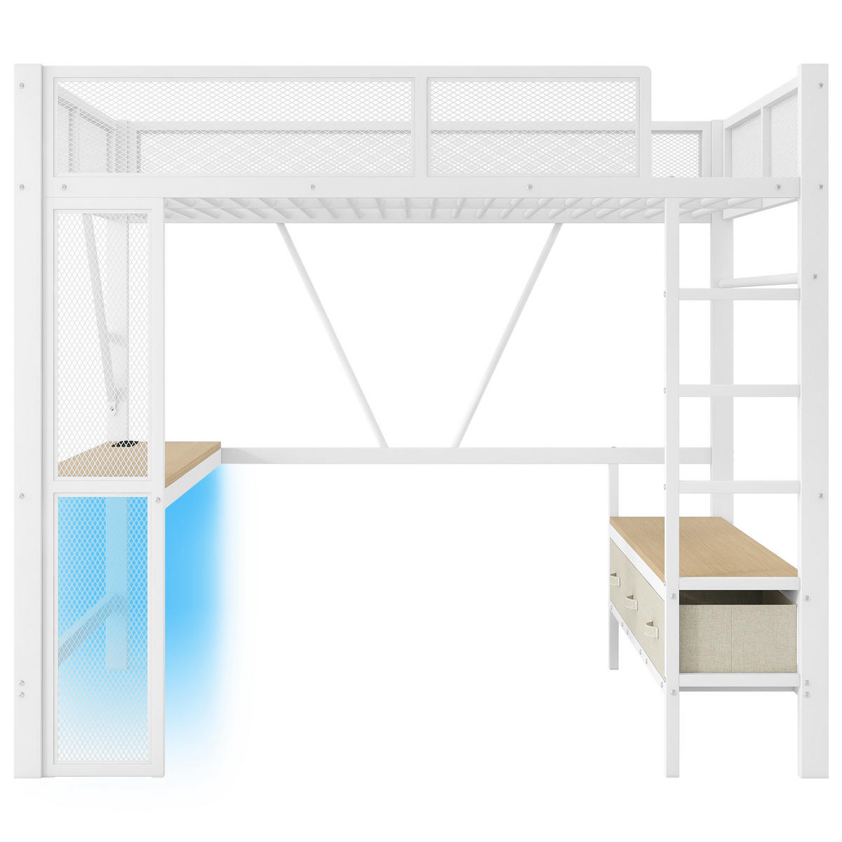 SPIELBETT 140/200 cm in Weiß mit LED, USB und 3 Schubladen - Weiß, Holzwerkstoff/Metall (140/200cm) - WISHDOR