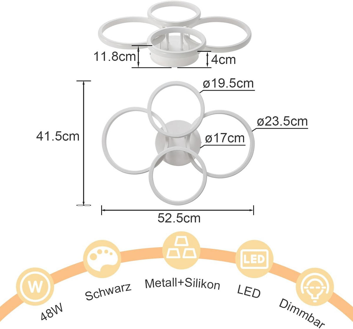 LED-DECKENLEUCHTE Xalvor 41.5/52.5/11.8 cm - Weiß, Metall (52.5/41.5/11.8cm) - ZMH