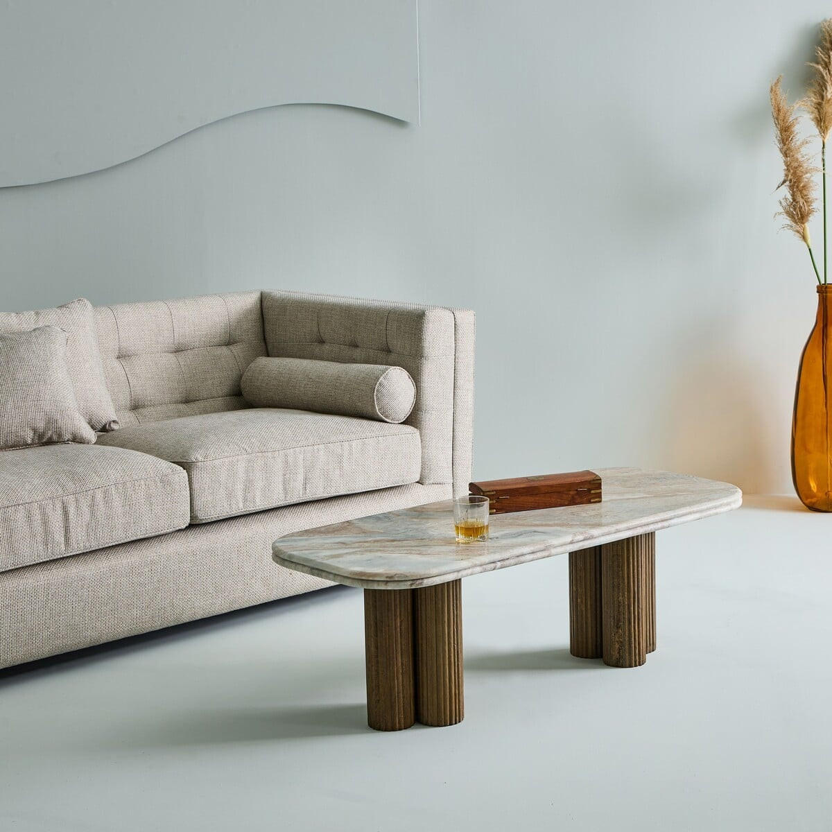 COUCHTISCH mit Marmorplatte 50/120/41,5 cm - Braun, Naturmaterialien (12.5/50/41.5cm) - Signature