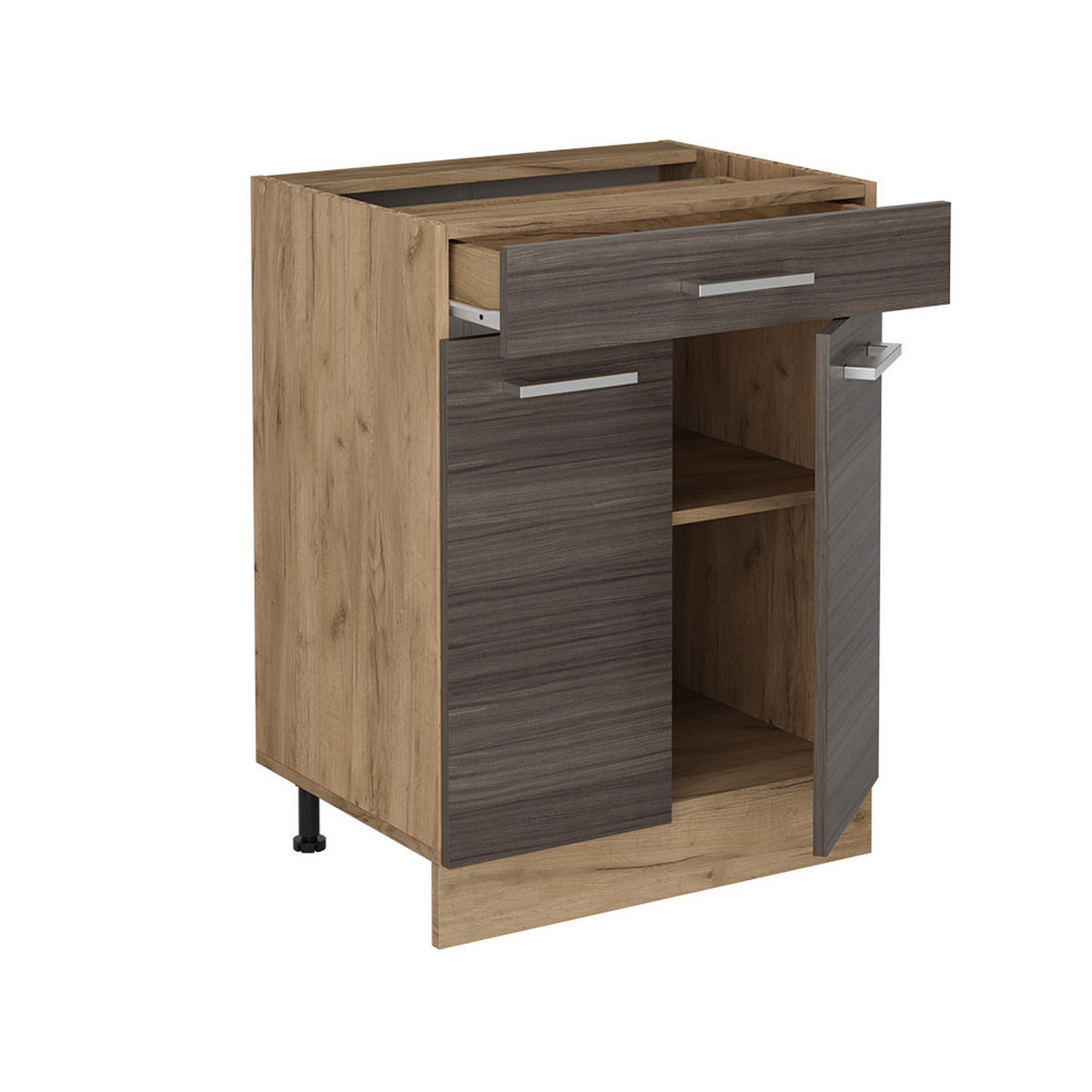 KÜCHENUNTERSCHRANK R-Line Edelgrau 60 cm mit Schublade, AP Anthrazit - Honigeiche/Eiche Wotan, Holzwerkstoff (60/81.6/60cm) - Vicco