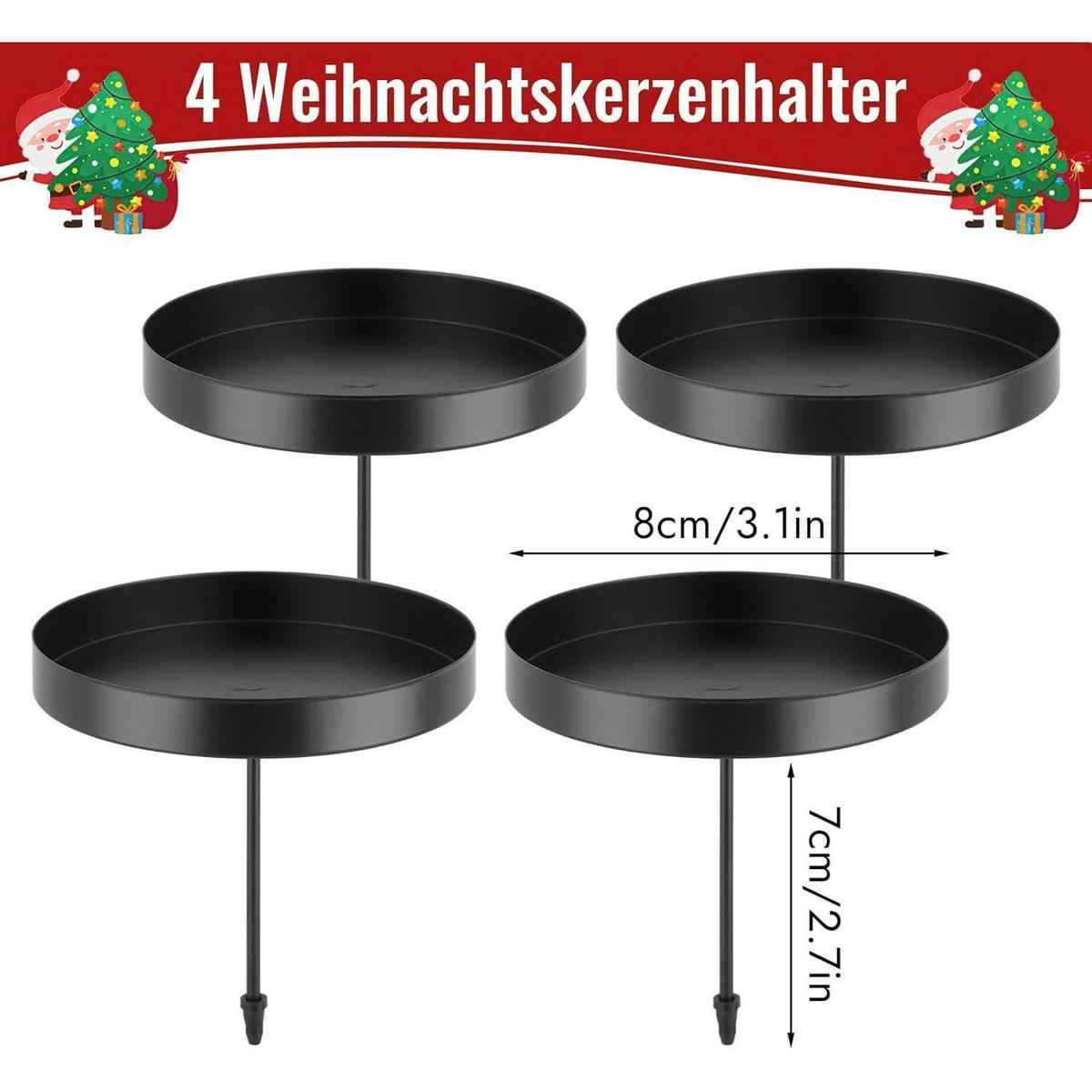 KERZENHALTER 4-teiliges Set Metall Schwarz - Schwarz, Metall (1/1/1cm)