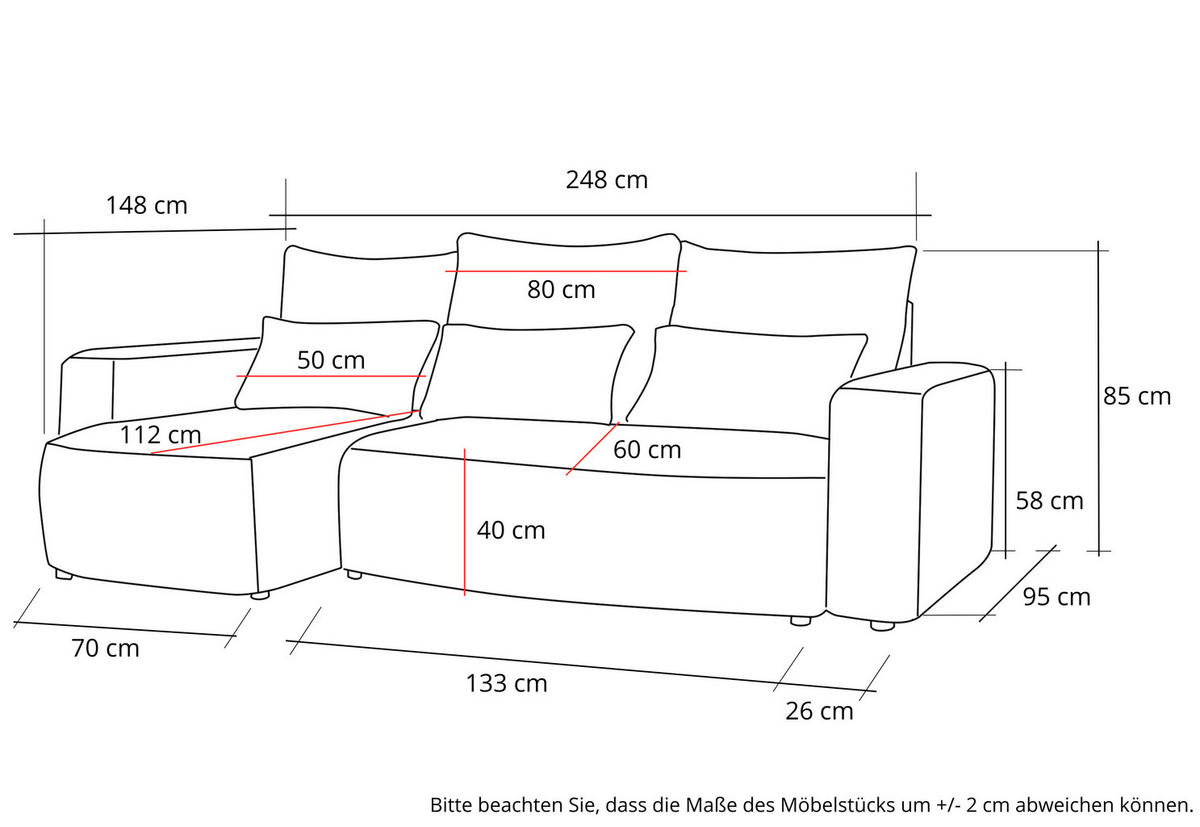 ECKSOFA Travis mit Bettkasten und Schlaffunktion, L-Form, Cord, Universal - Lila, Holzwerkstoff (248/148cm) - 4ALL HOME