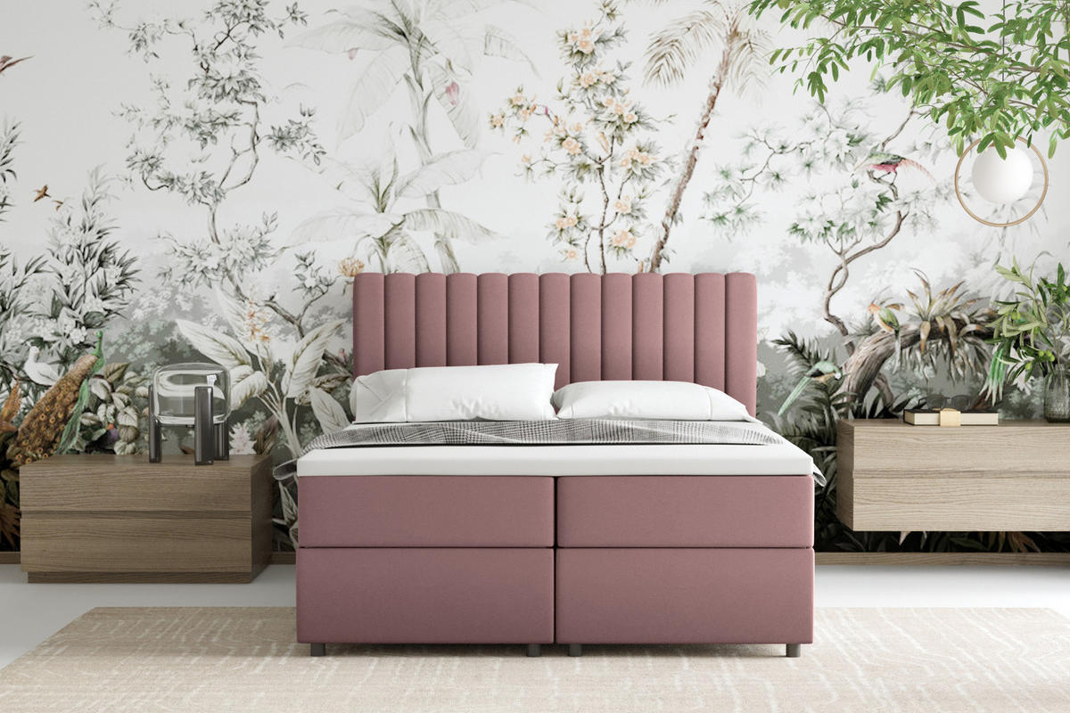 BOXBETT Everest rosa 140 x 200 cm Doppelbett mit hochwertiger Bonell-Matratze und Topper - Rosa, Holz (140/200cm) - Panda Möbel