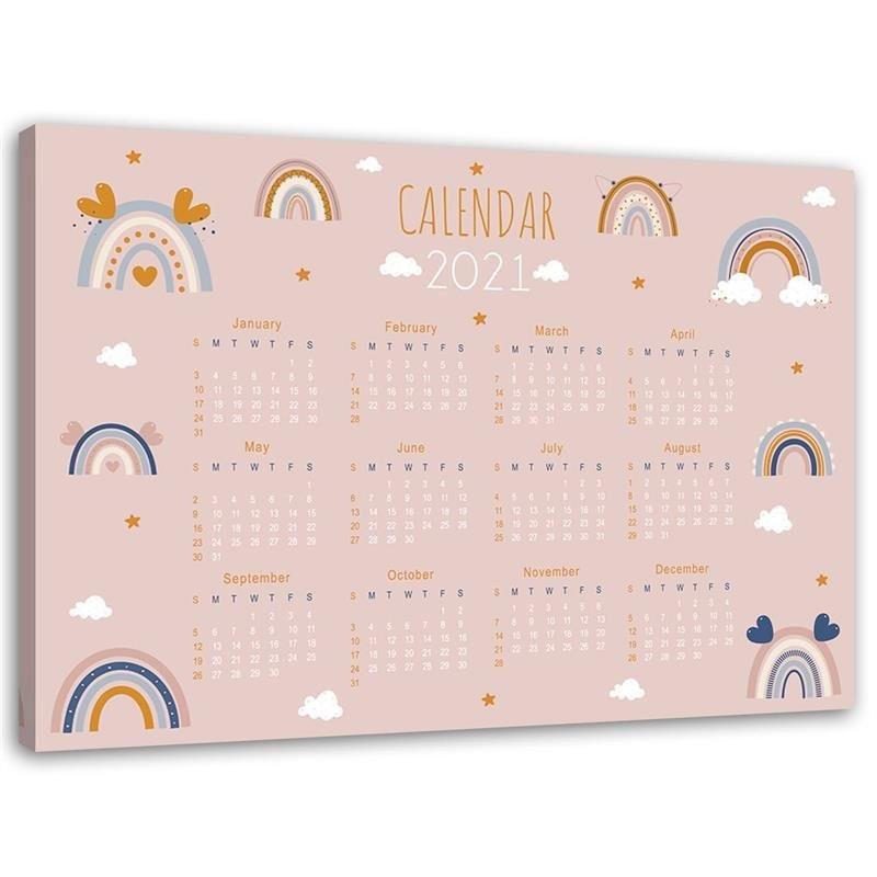 LEINWANDBILD Kinderkalender für 2021 - Pink, Textil (40/60cm) - Feeby