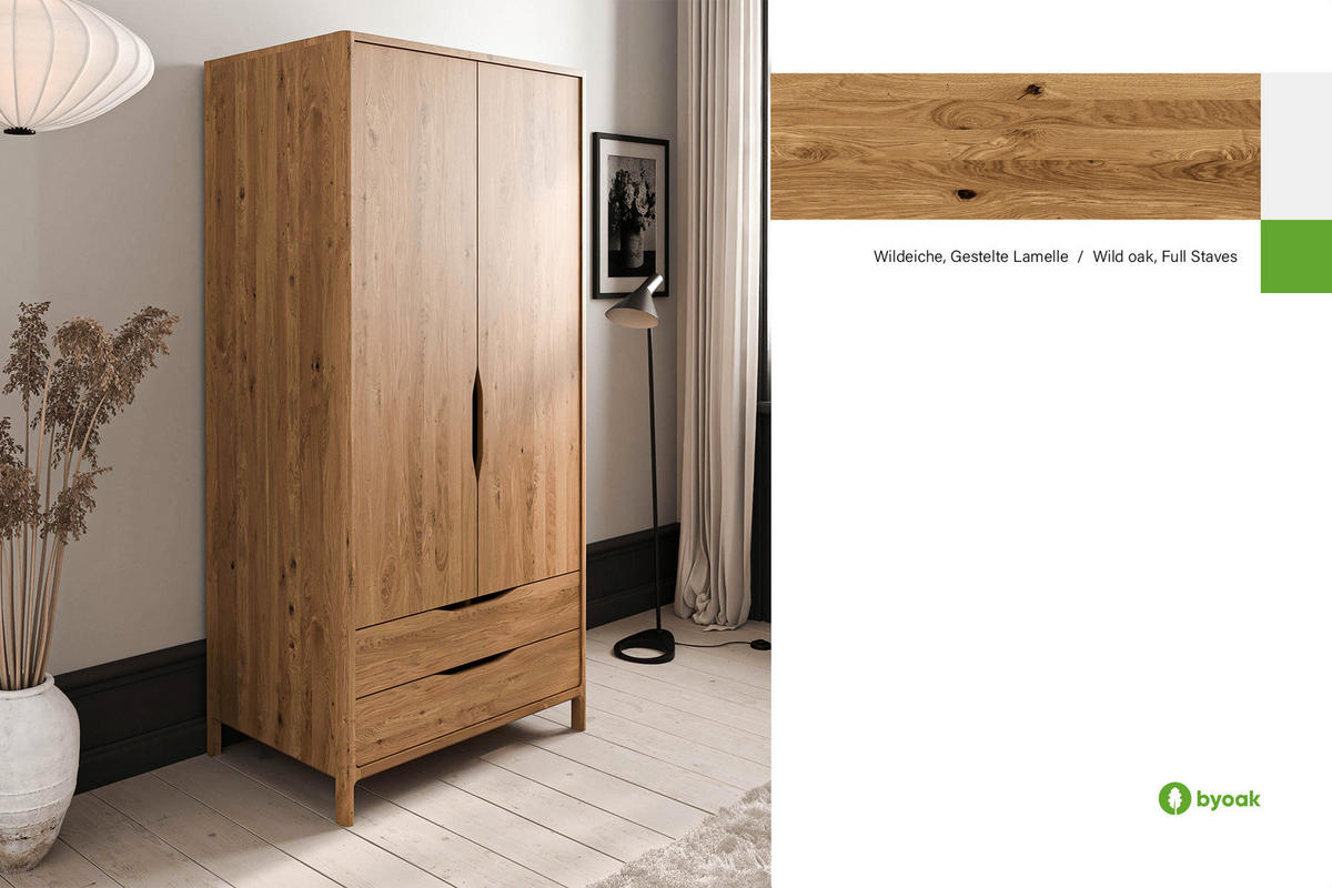 KLEIDERSCHRANK PAUL Wildeiche - Wildeiche, Holz (95/188/60cm) - byoak