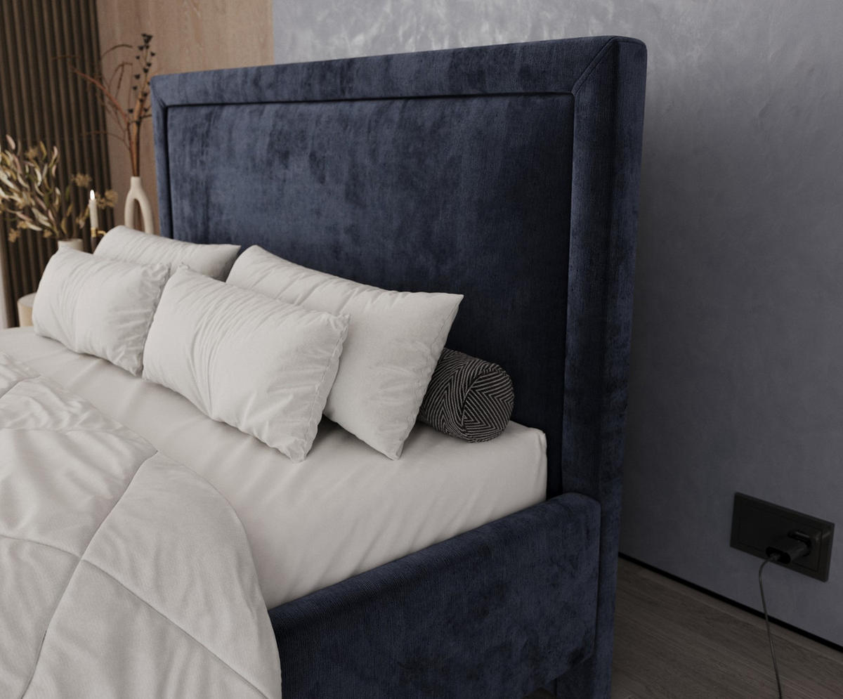 POLSTERBETT Vega 140/200 cm Marineblau im Lotta Stoff - Naturfarben/Dunkelblau, Holz/Holzwerkstoff (140/200cm) - AltaBeds