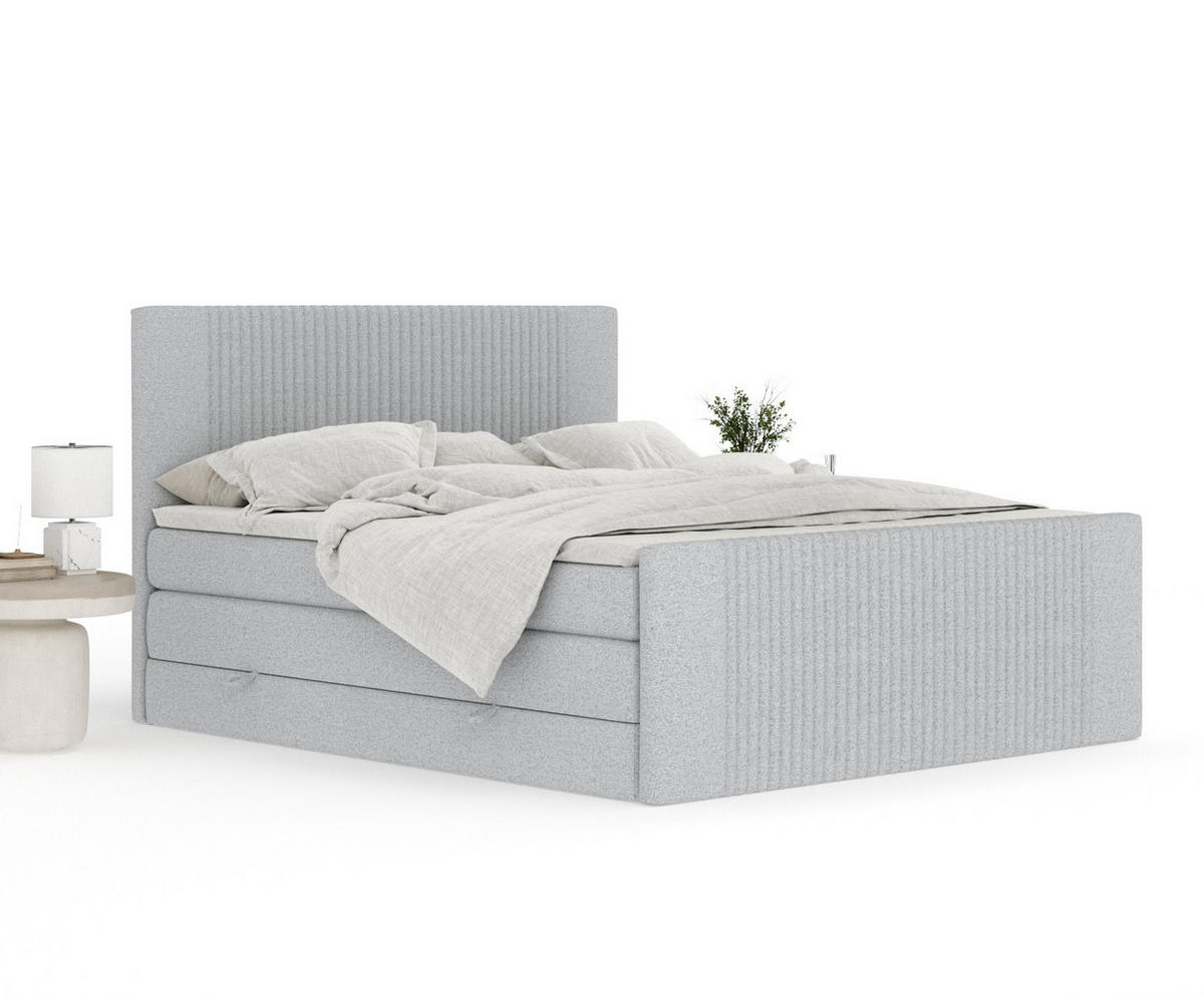 BOXSPRINGBETT Bergamo Hellgrau 200/200 cm - Hellgrau/Schwarz, Holz/Holzwerkstoff (200/200cm) - Maison de Reve