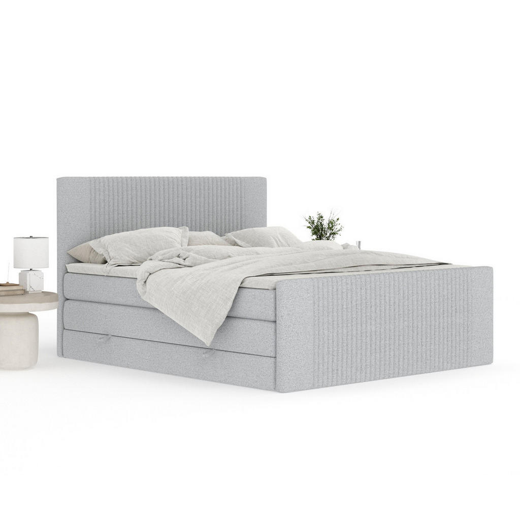 Thumbnail - Maison de Reve Boxspringbett, Hellgrau, Textil, Buche, Kiefer, H3 + H4, 7-Zonen, Höhe ca. 40 cm, 200x200 cm, Handmade in...