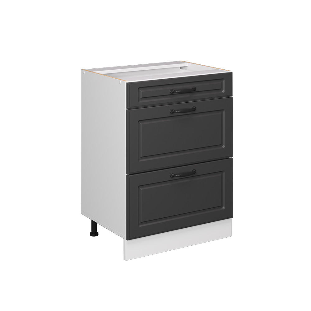 KÜCHENUNTERSCHRANK R-Line Anthrazit Landhaus 60 cm mit Schubladen ohne AP - Dunkelgrau/Anthrazit, Holzwerkstoff (60/81.6/46cm) - Vicco
