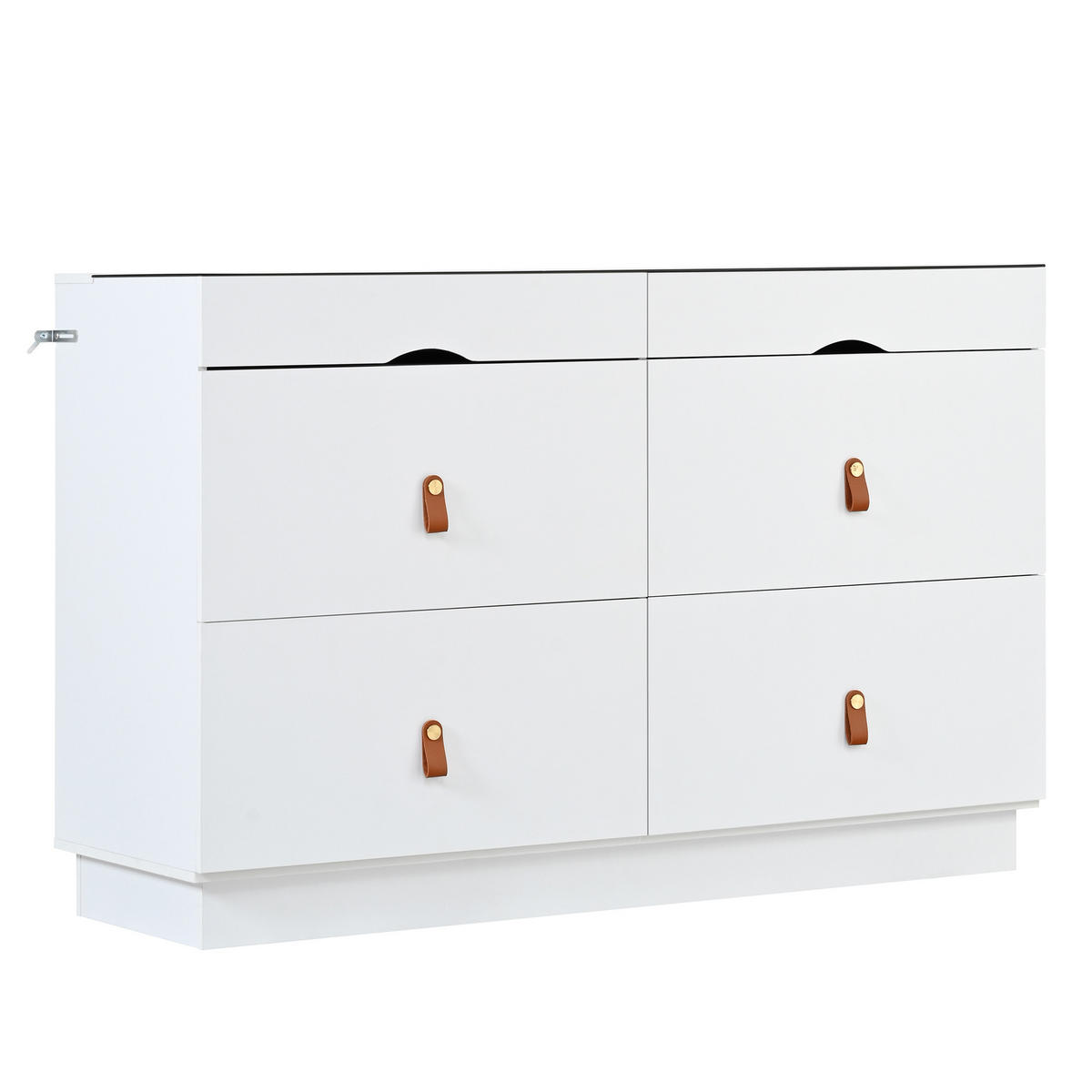 SIDEBOARD weiß mit glasplatte 120 cm, 6 schubladen & schmuckfach - Weiß, Holzwerkstoff (120/78/40cm) - Urban Meuble