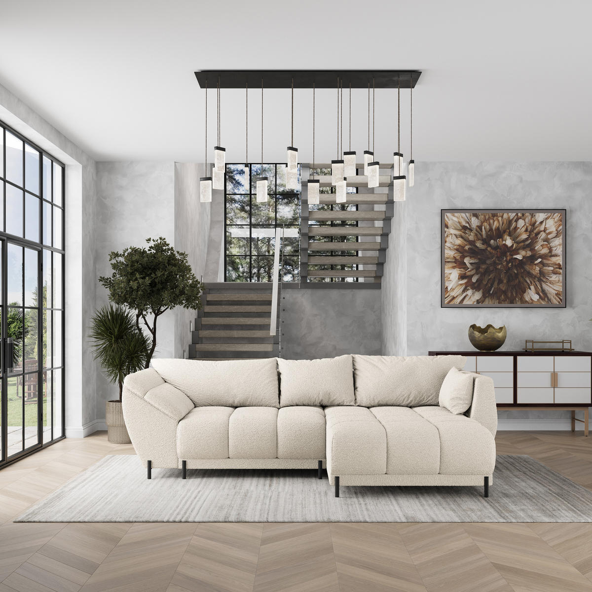 ROHOVÁ SEDAČKA VESTANO krémová - černá/krémová, kov/dřevo (287/182cm) - MASSENO