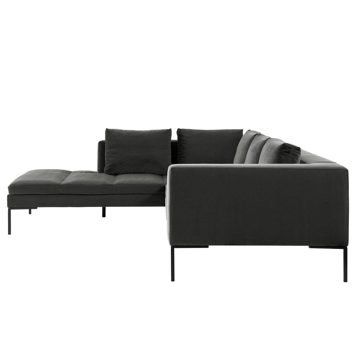 ECKSOFA mit Ottomane - Schwarz/Grün, Textil/Metall (255/230cm) - home24