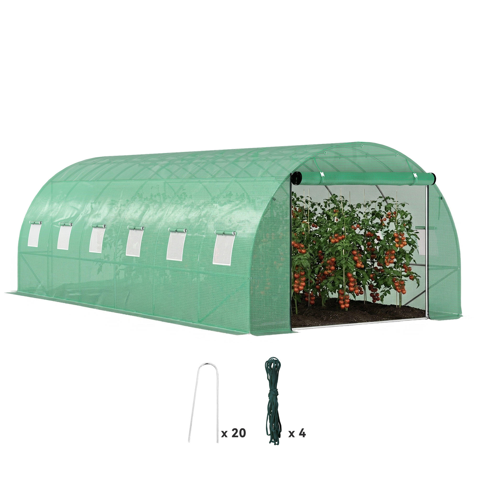 POLYTUNNEL-GEWÄCHSHAUS DE-05726 Begehbar mit Rolltüren, Stahlrahmen Grün - Grün, Kunststoff/Metall (300/197/600cm) - ComfortXL