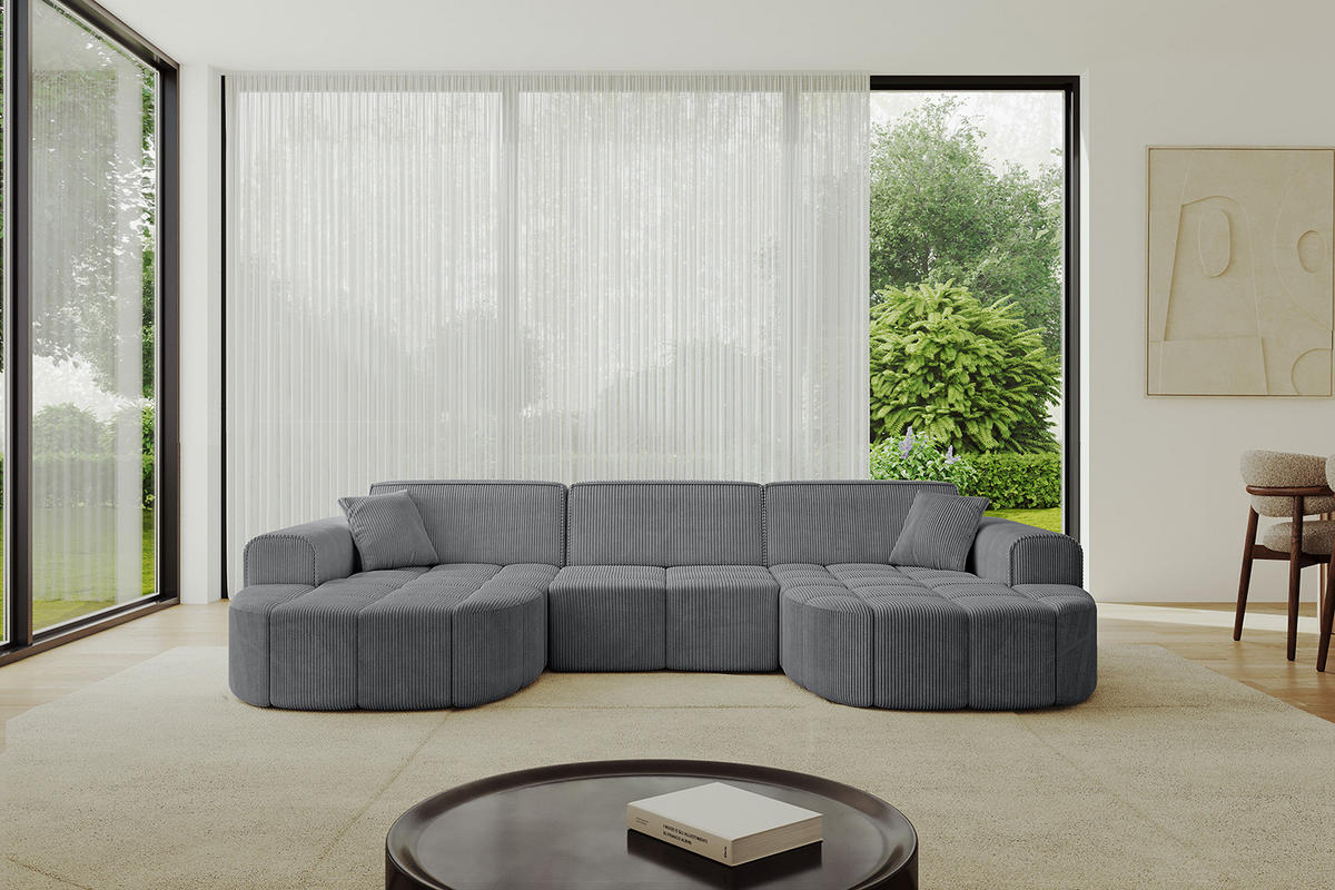 WOHNLANDSCHAFT LIVO-U1 - 315x173x79,5 cm Duneklgrau - Dunkelgrau, Holzwerkstoff/Textil (315/79/173cm) - ALTDECOR