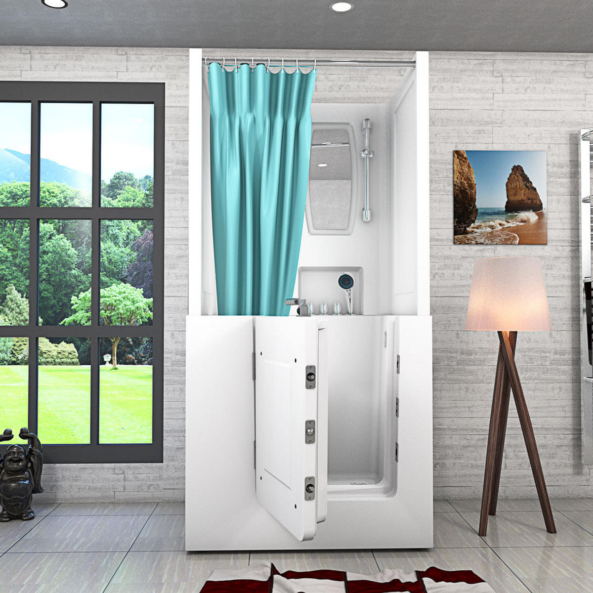 DUSCHE mit Sitzwanne und Tür S02D-TH-B-L - Weiß, Glas/Kunststoff (100/78/205cm) - AcquaVapore by Sandra Jentho