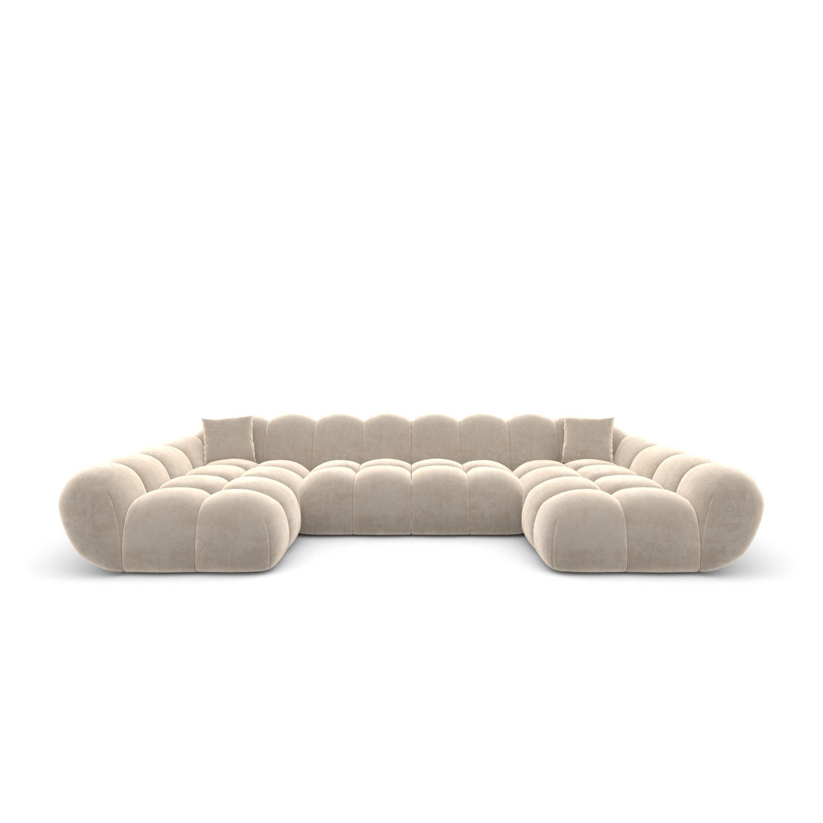 WOHNLANDSCHAFT Liva Creme Samtstoff U-Form XXL Studio - Creme, Textil (330/70/160cm) - VAROYAL