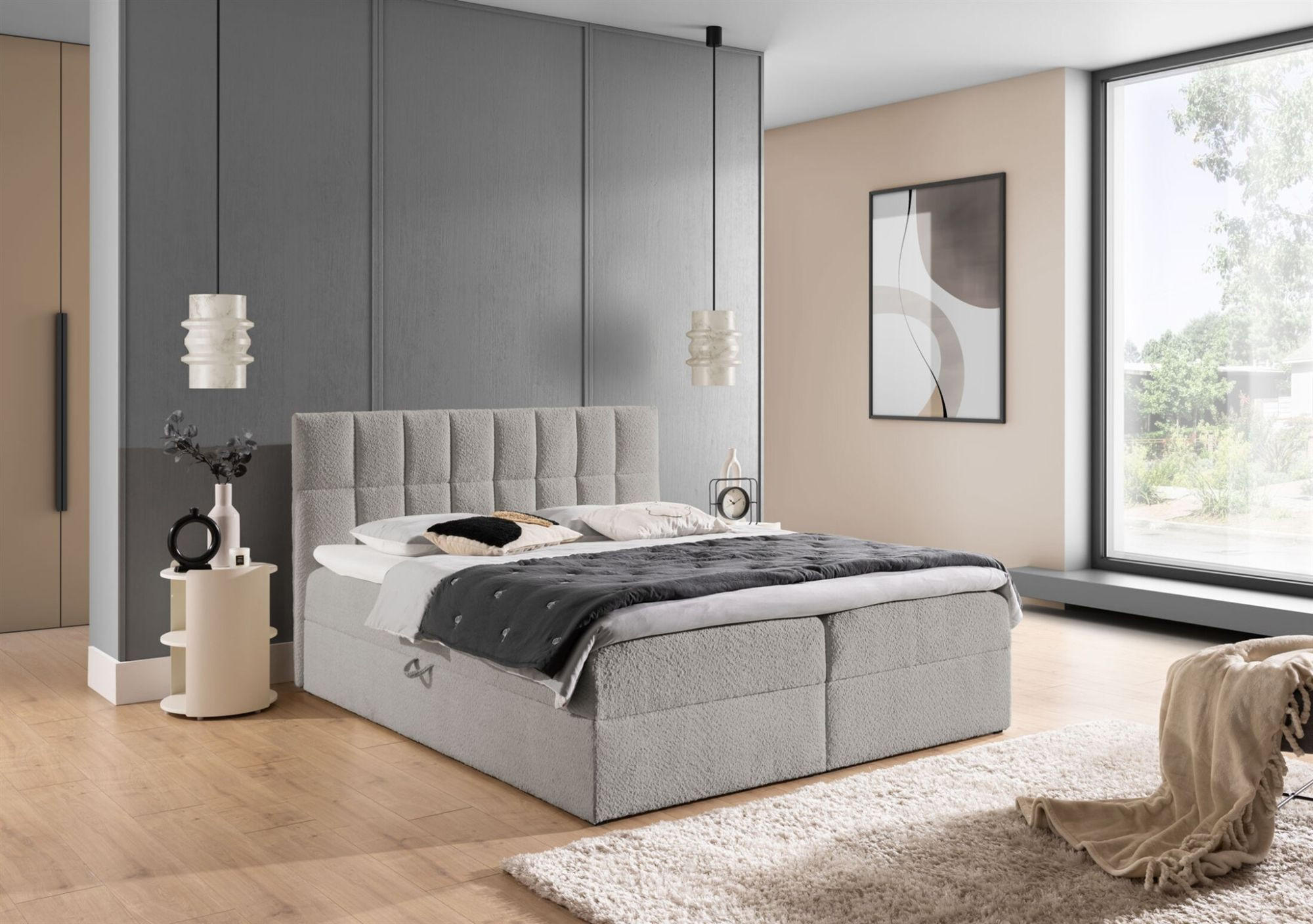 Thumbnail - Fun Möbel Boxbett, Grau, Textil, 180x220 cm, Schlafzimmer, Betten, Boxspringbetten