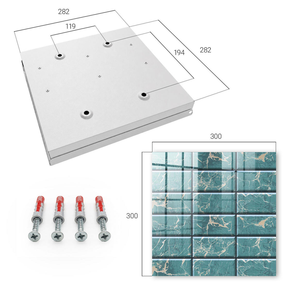 SCHLÜSSELBOX Weiß 30x30 cm – Türöffnung nach rechts - Türkisfarbener Marmor - Türkis, Metall (30/30/5cm) - TULUP