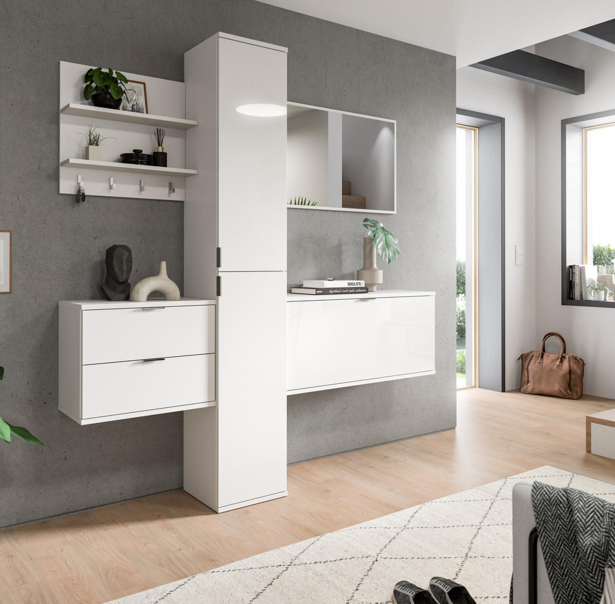 GARDEROBE Set 5-teilig weiß Hochglanz 174 cm, moderne Garderobenkombination - Chromfarben/Weiß Hochglanz, Holzwerkstoff/Kunststoff (174/193/34cm) - Inn.Furn