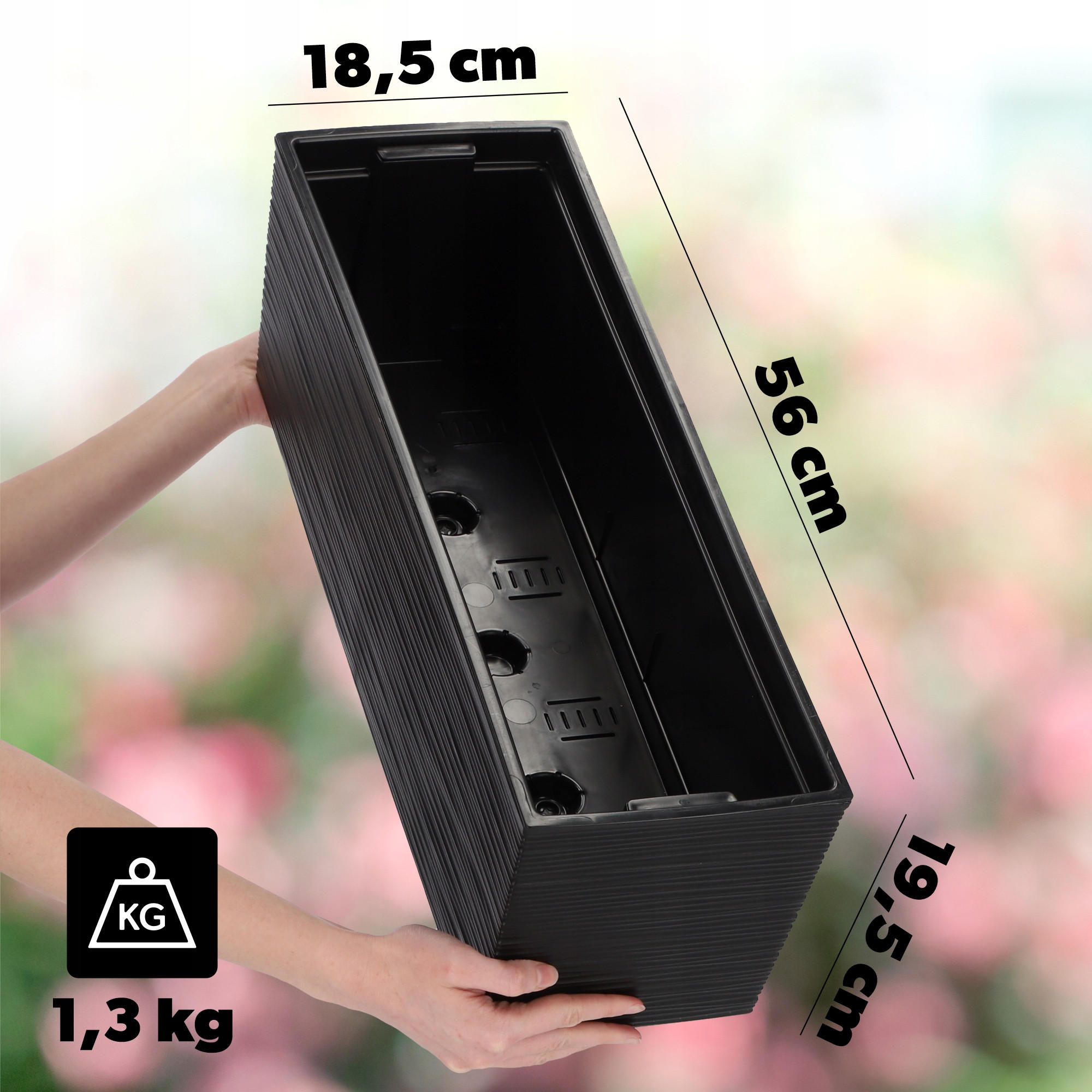 BALKONBLUMENTOPF mit Einsatz 56 cm, Schwarz - Schwarz, Kunststoff (18/56cm) - KADAX