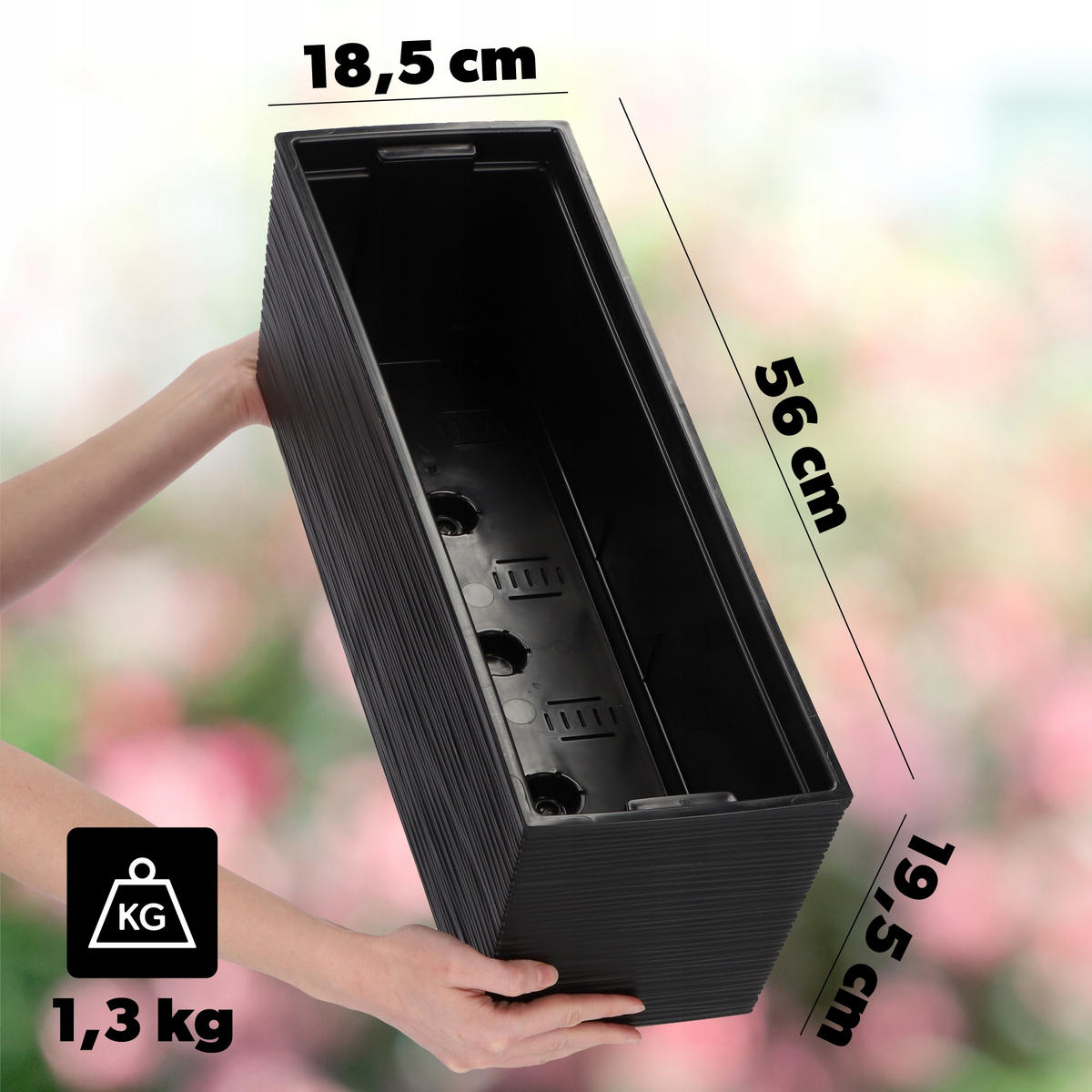 BALKONBLUMENTOPF mit Einsatz 56 cm, Schwarz - Schwarz, Kunststoff (18/56cm) - KADAX