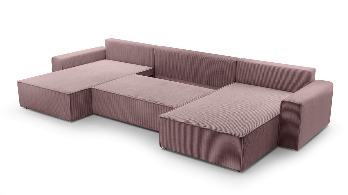 WOHNLANDSCHAFT Cedria Lavendel 389/145/85 cm mit Schlaffunktion - Hellrosa/Schwarz, Kunststoff/Textil (389/85/145cm) - AX Living