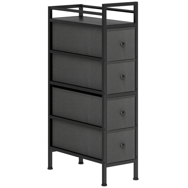 KOMMODE DE-38040 4 Vliesstoffschubladen mit Stahlrahmen Schwarz - Schwarz, Holzwerkstoff (43/81.5/20cm) - ComfortXL