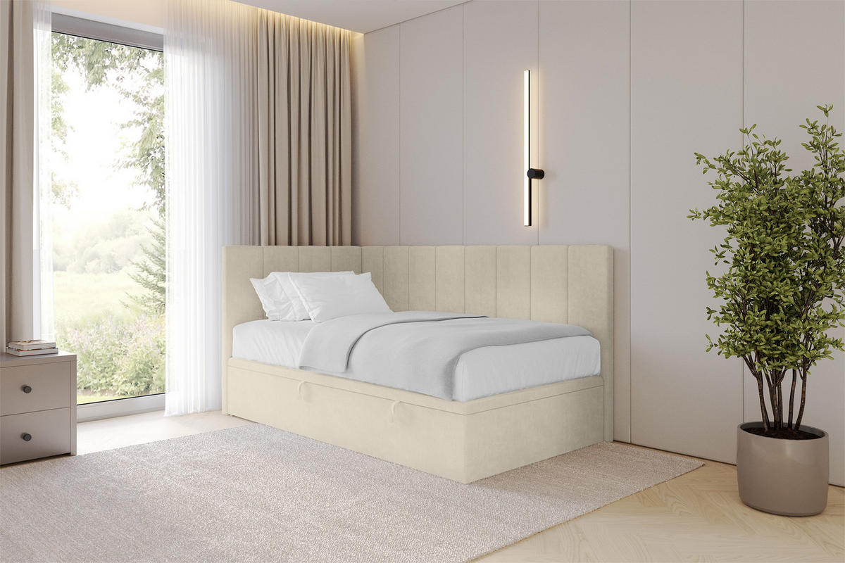 EINZELBETT Jugendbett mit Bettkasten Rechts, ohne Matratze - LOVY 90x200 Beige - Cappuccino, Holzwerkstoff/Textil (90/200cm) - ALTDECOR