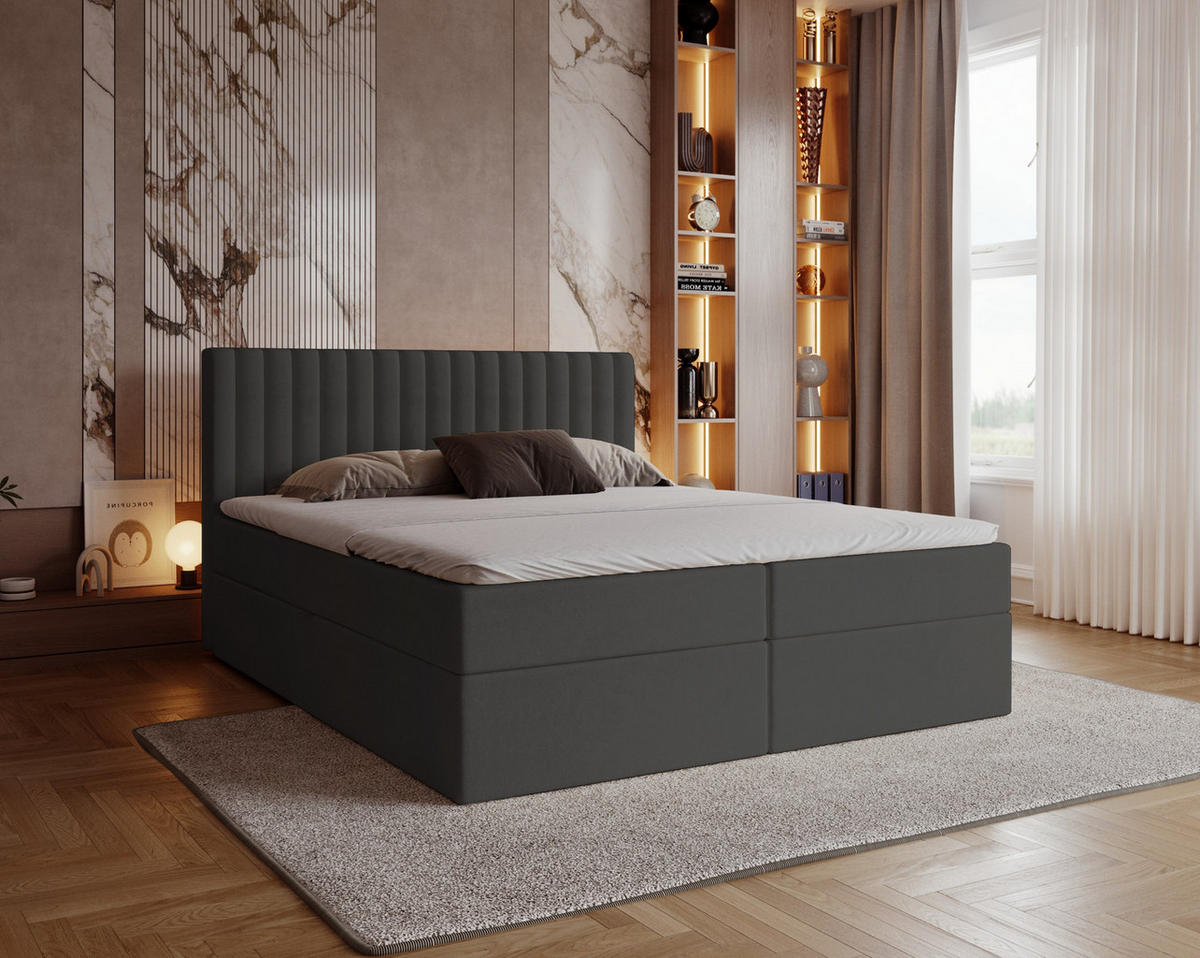 BOXSPRINGBETT 140x200 Daliro, Samt, Bettkasten, Matratze H3, Dunkelgrau - Dunkelgrau, Holz/Textil (140/200cm) - Emporius