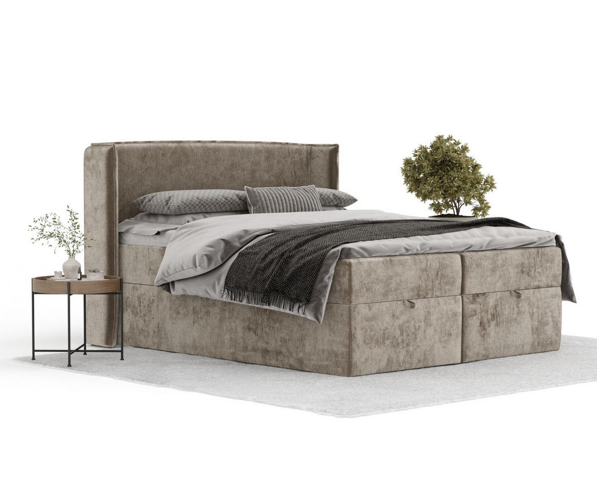 BOXBETT Passion Beige 180/200 cm mit Matratze und Topper - Beige/Schwarz, Holz/Holzwerkstoff (180/200cm) - Maison de Reve