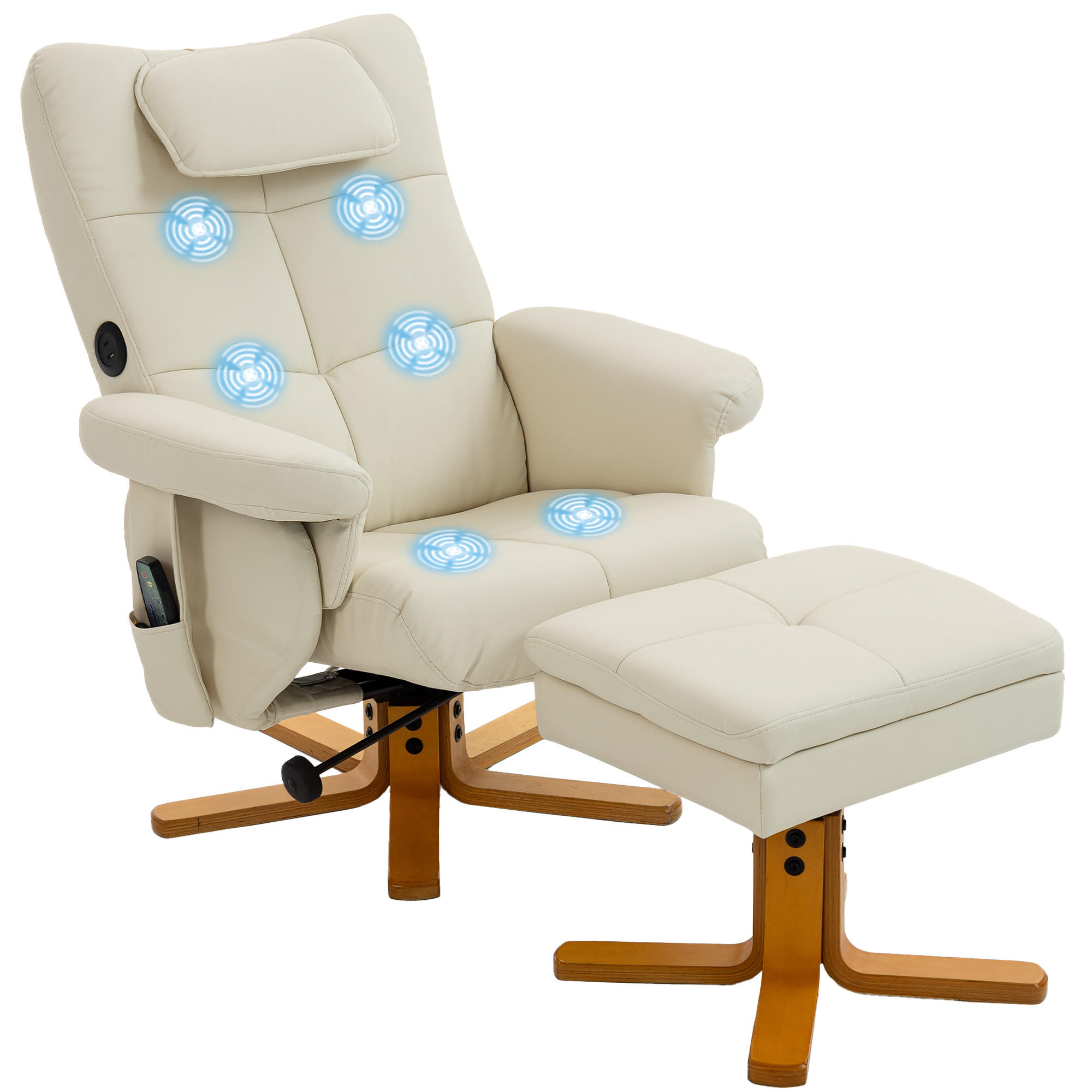 MASSAGESESSEL DE-15403 neigbar mit Staufach und Massage - Creme, Metall (78/93/86cm) - ComfortXL