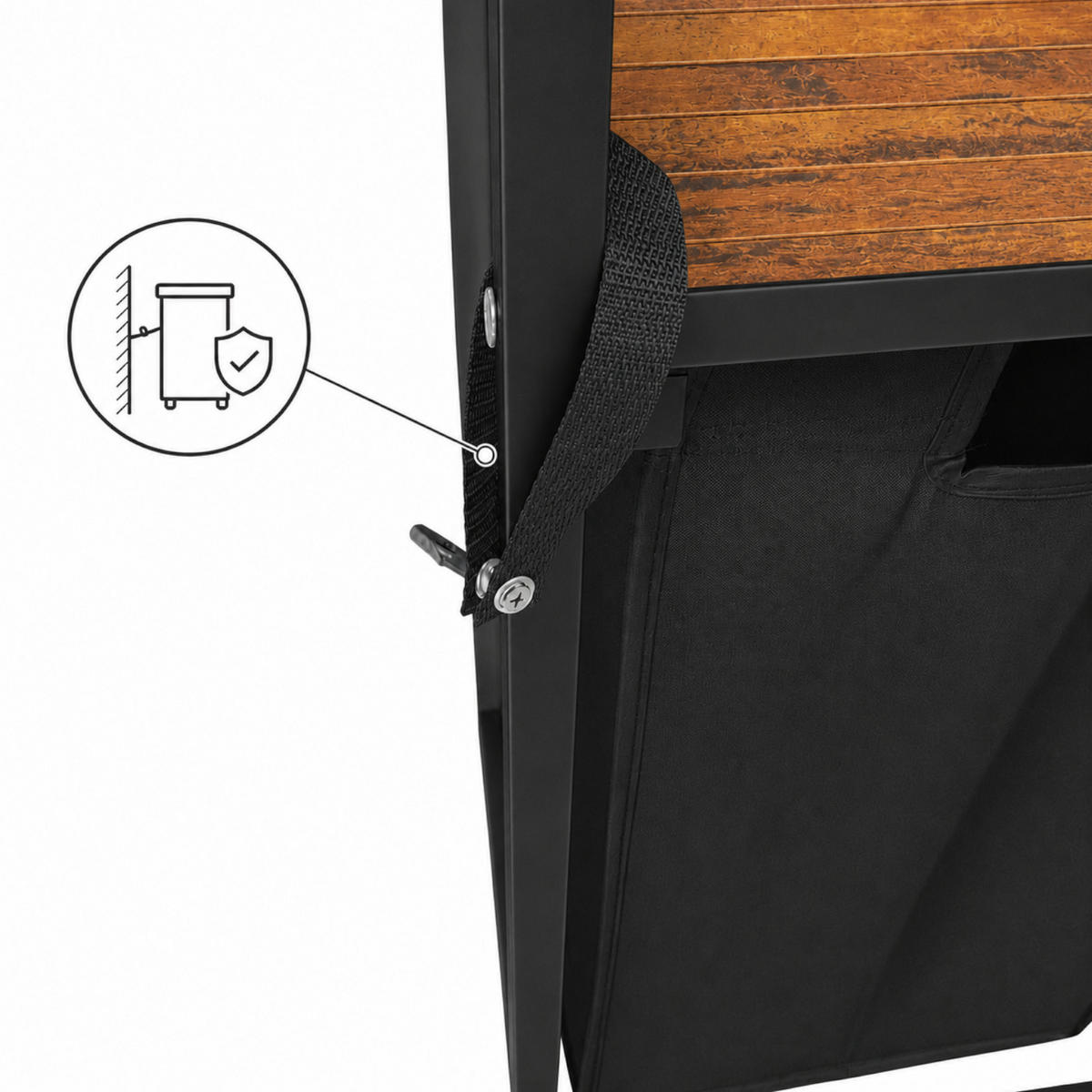 WÄSCHEKORB – Metall – Schwarz – 2 herausnehmbare Wäschesäcke – Ablage – 73x33x71 cm (92l) - Schwarz/Braun, Metall (73/71/33cm) - Begryf